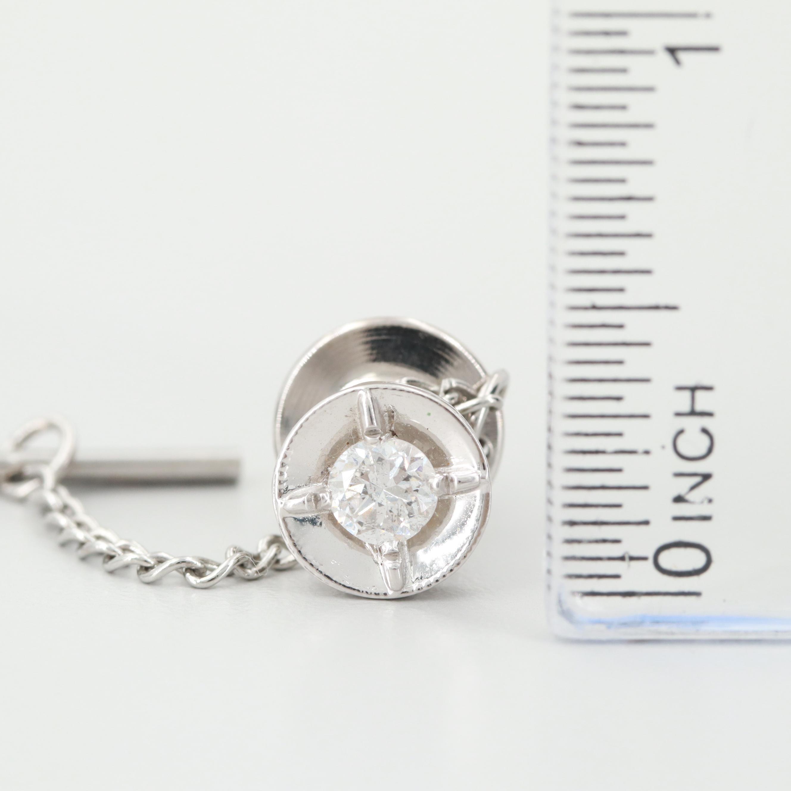 14K White Gold Diamond Tie Tack