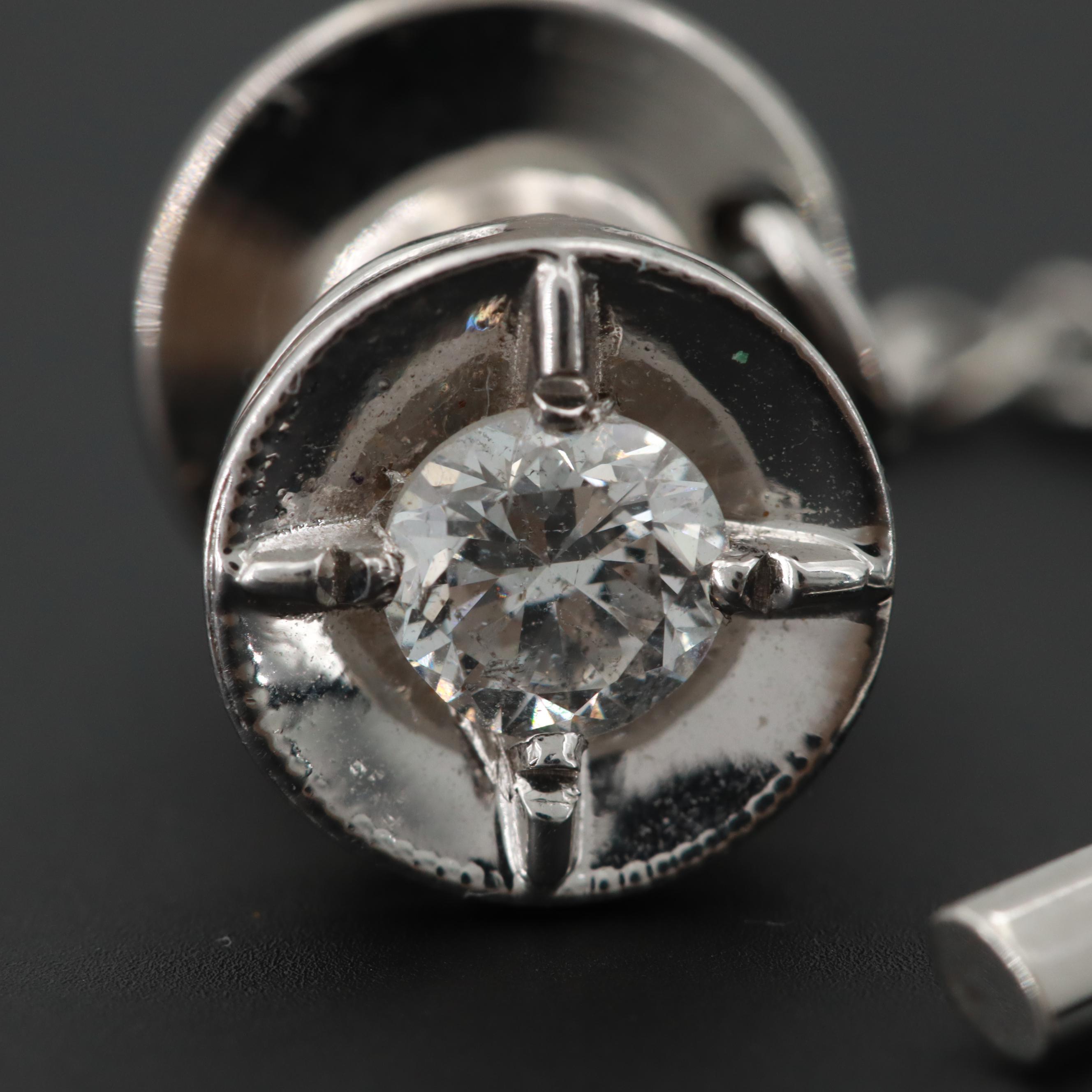 14K White Gold Diamond Tie Tack