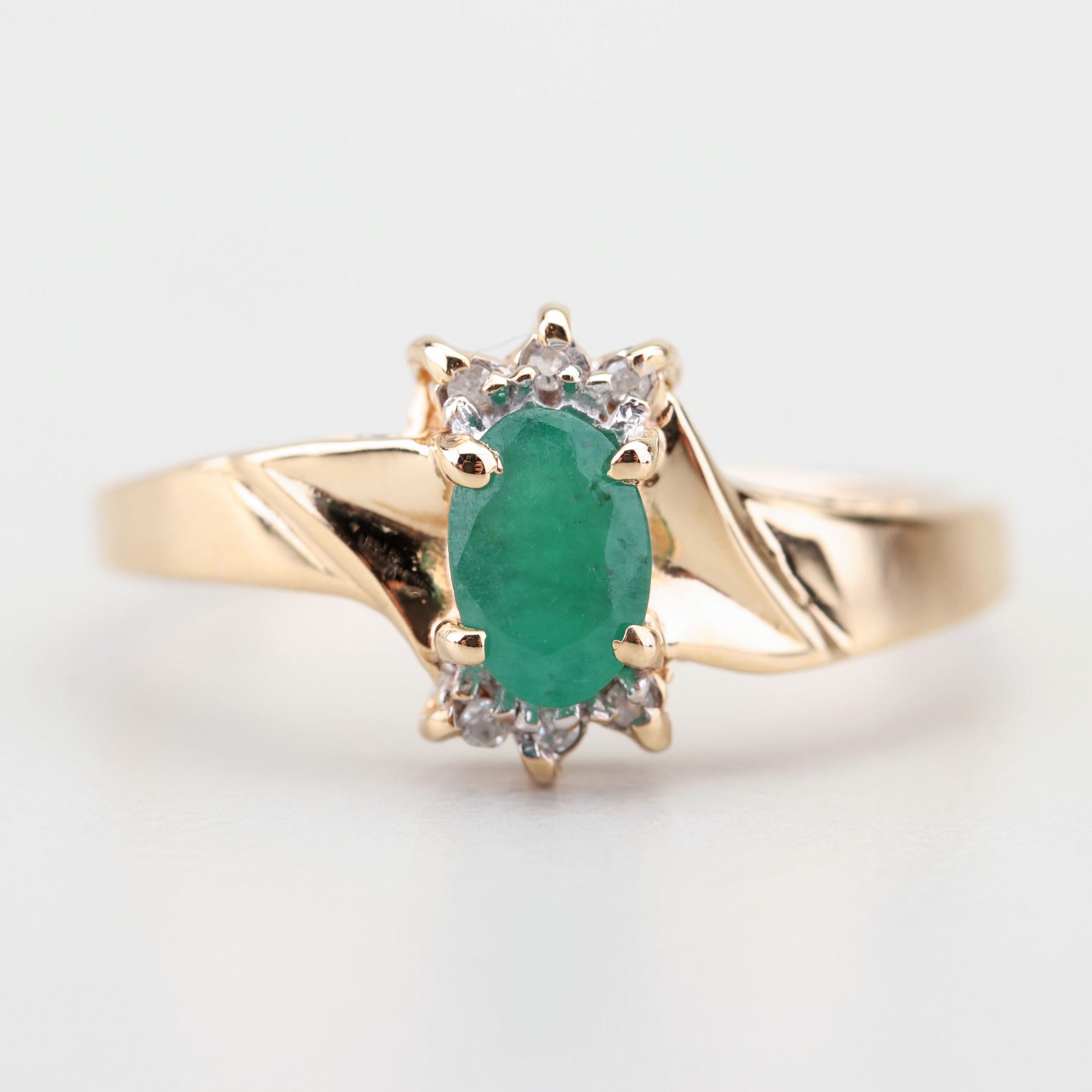 10K Yellow Gold Emerald and Diamond Ring