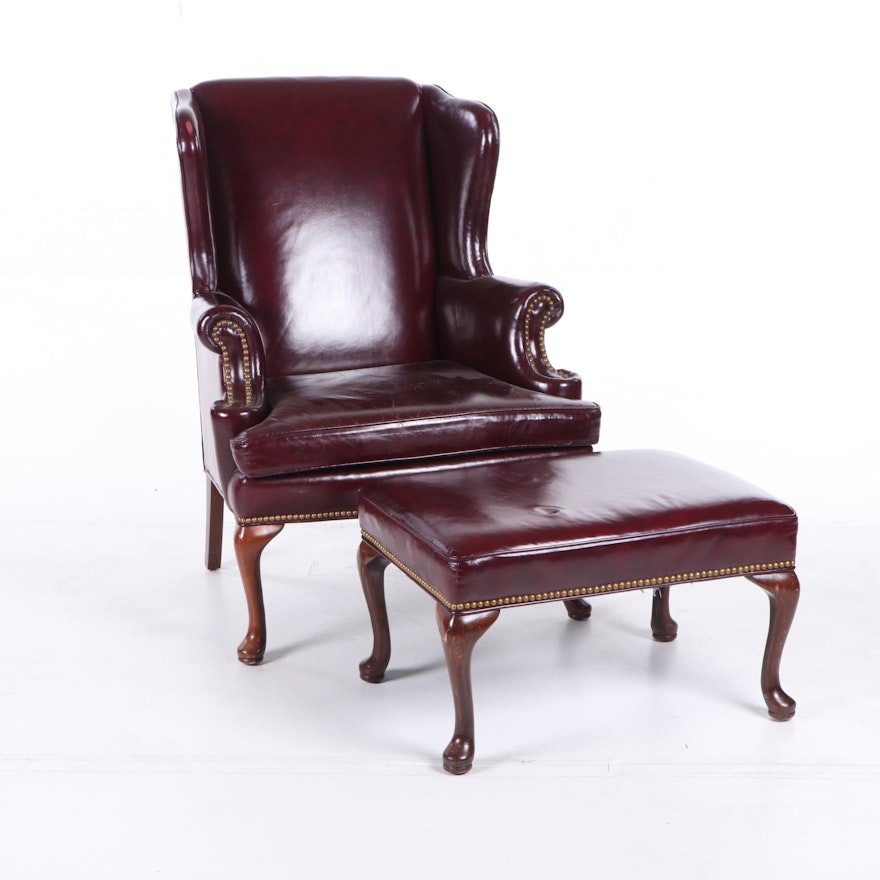 Clarendon Collection Leather Wingback Chair and Ottoman