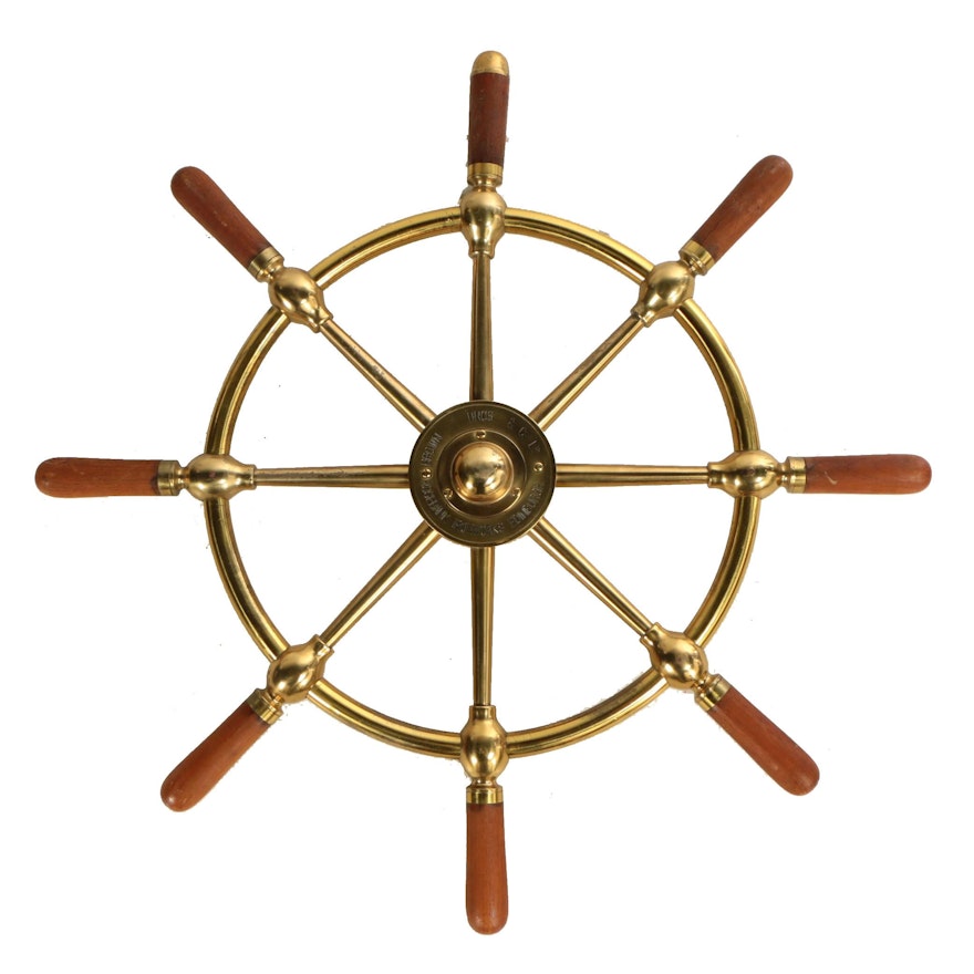 Brown Bros & Co. Ltd. Brass and Teak Ships Wheel, 20th Century