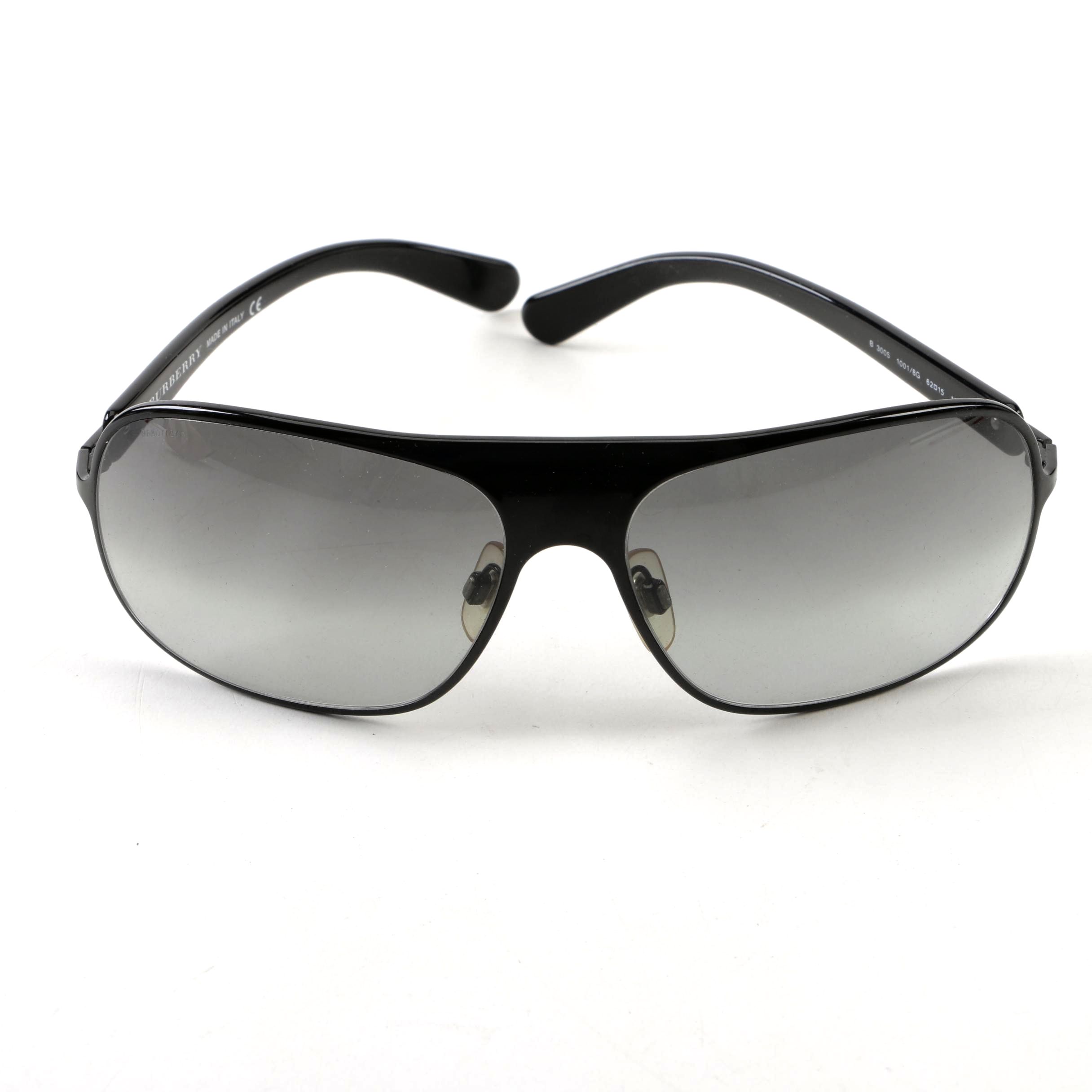 Burberry B3005 Black Aviator Sunglasses with Case, Made in Italy