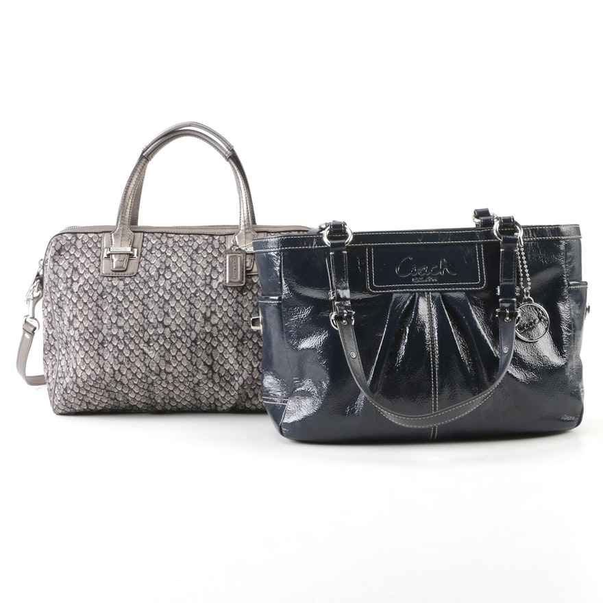 Coach Gallery Patent Leather Tote Bag and Coach Taylor Snake Print Satchel