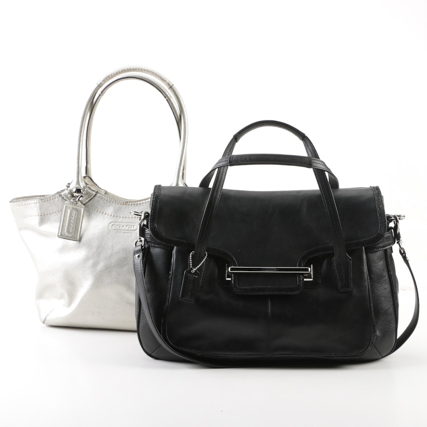 Coach Metallic Silver Legacy Bleeker and Black Leather Taylor Shoulder Bags