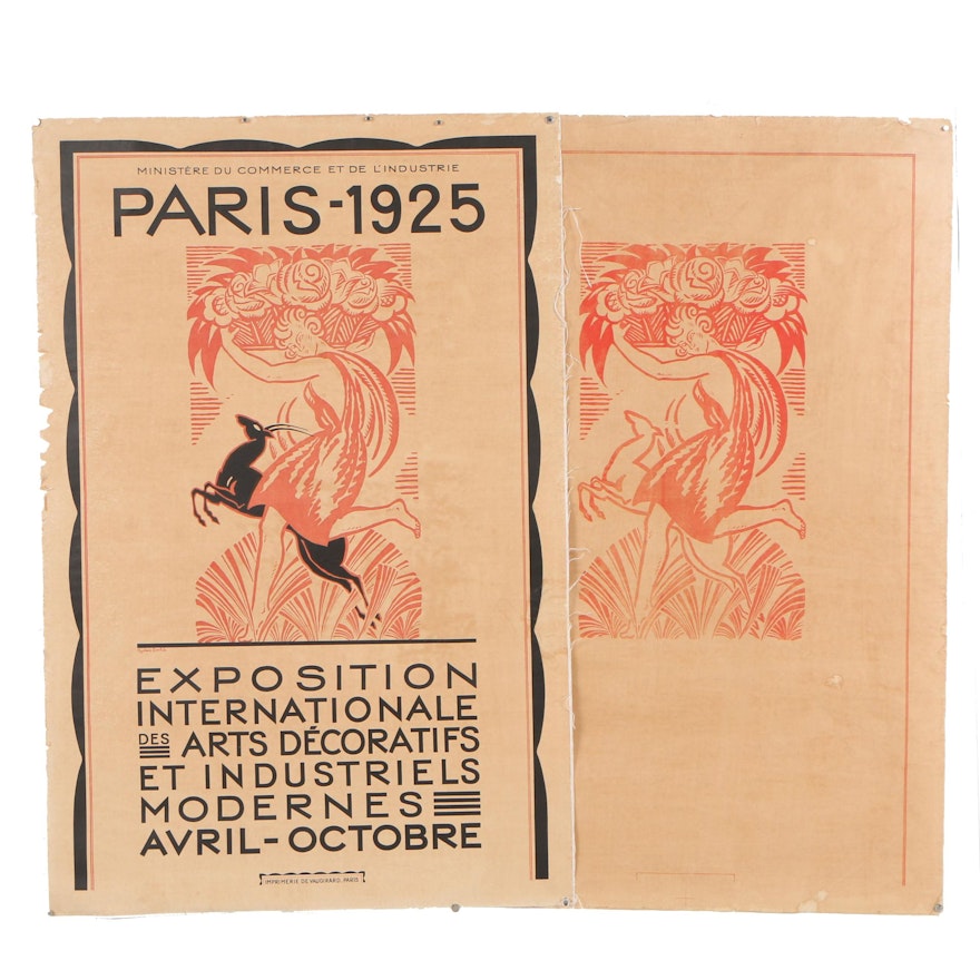 Robert Bonfils Art Deco Relief Print Poster and Proof for 1925 Paris Exposition