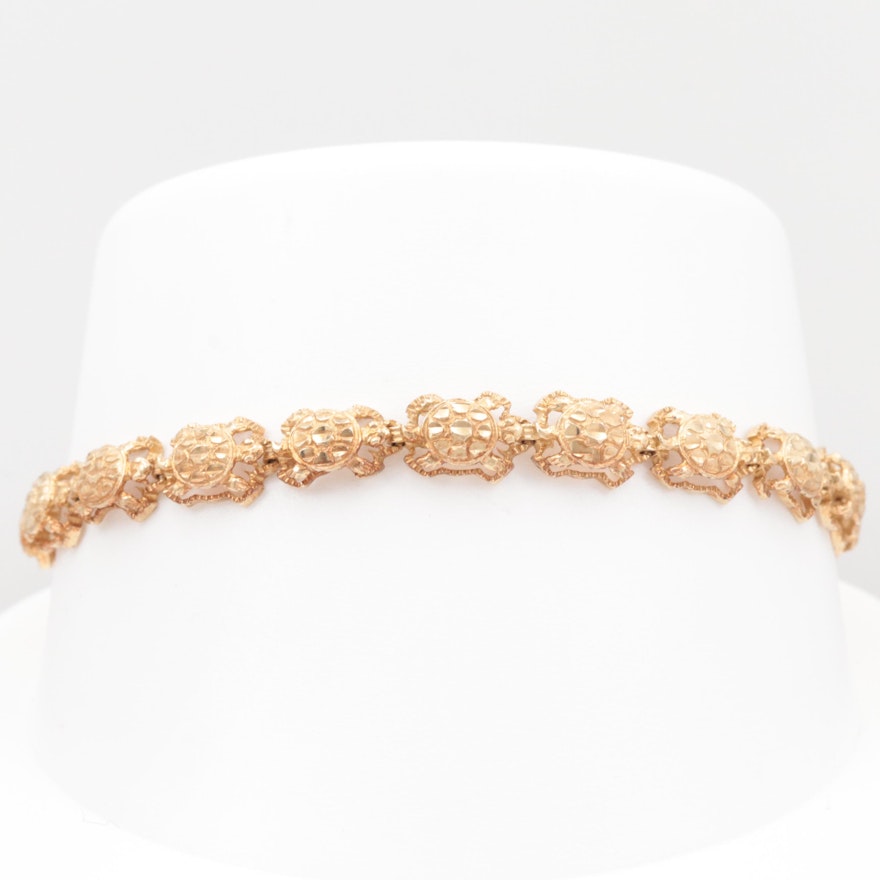 14K Yellow Gold Turtle Motif Bracelet