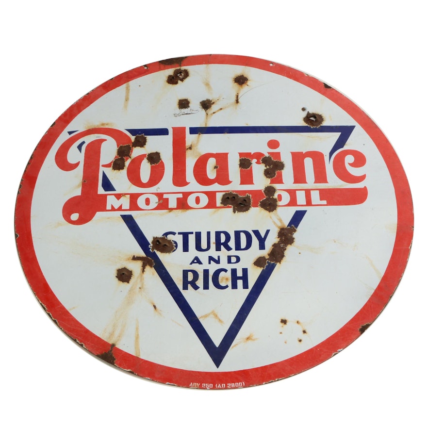 Polarine Motor Oil Enameled Metal Sign, Early 20th Century