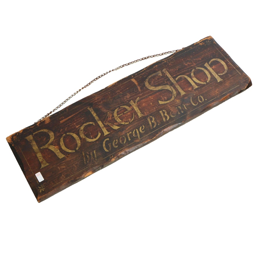 George B. Bent Rocker Shop Wooden Retail Sign, Mid-Century