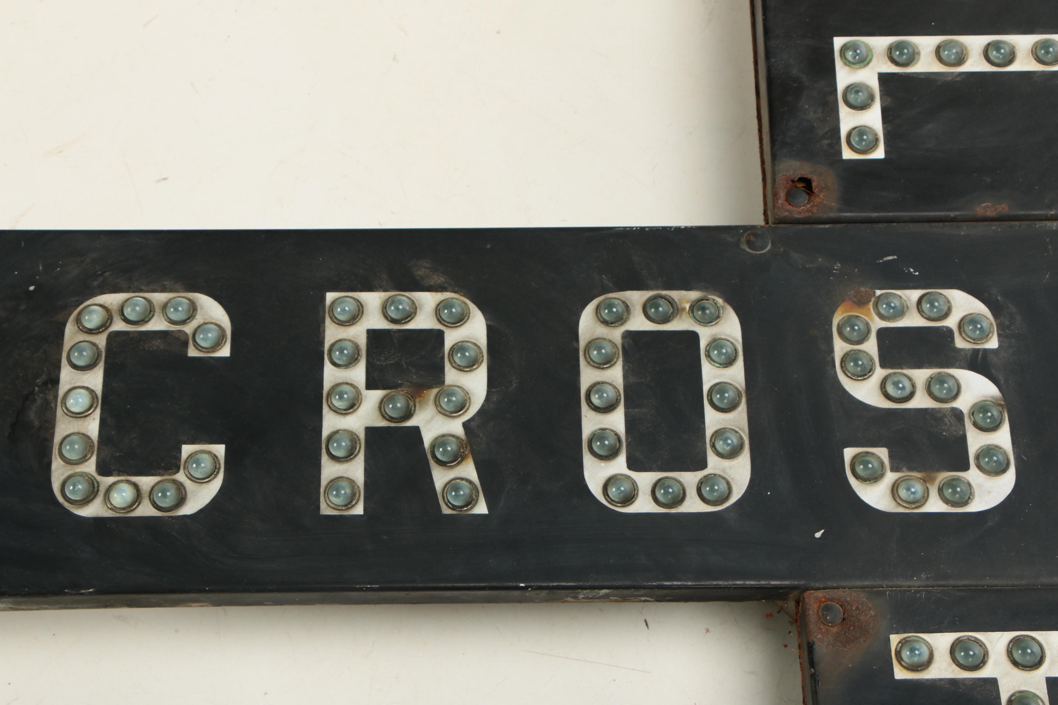Crossbuck Railroad Crossing Gate Sign with "Cat Eye" Reflectors, 1930s