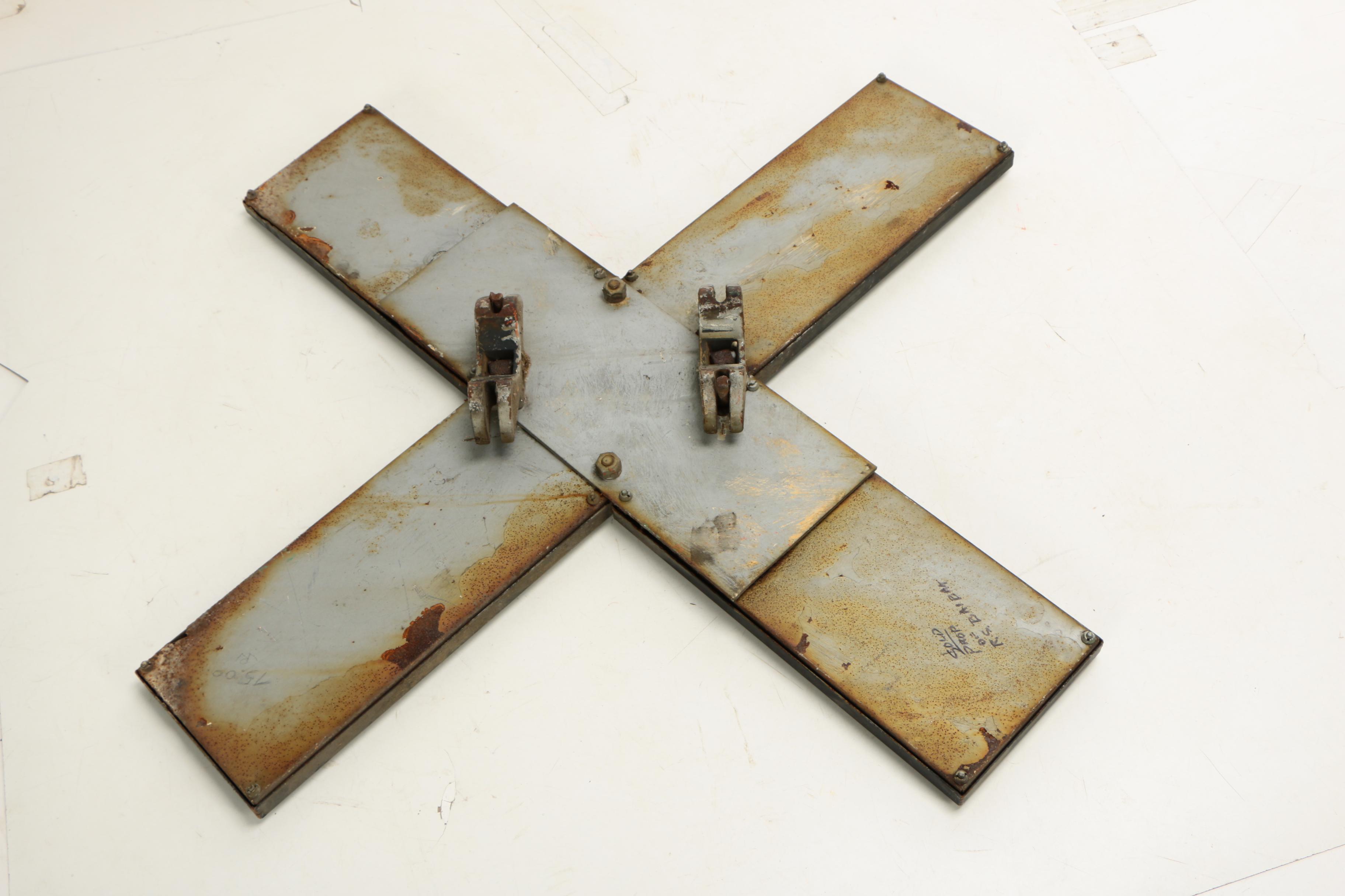 Crossbuck Railroad Crossing Gate Sign with "Cat Eye" Reflectors, 1930s