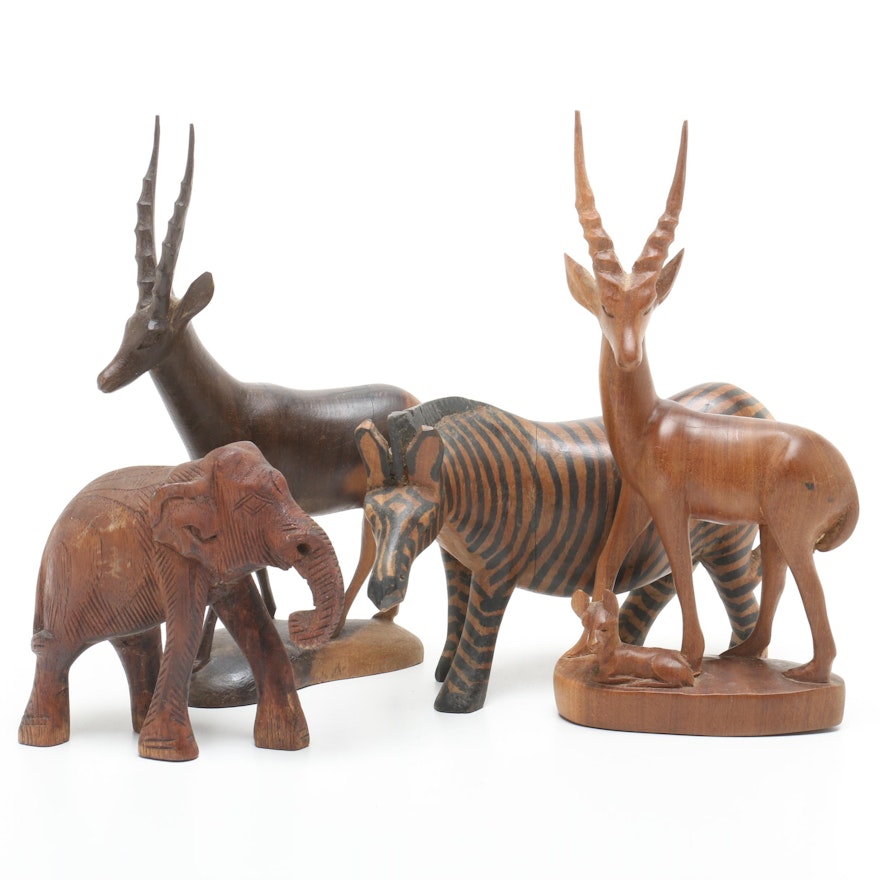 Carved Wood African Wildlife Figures