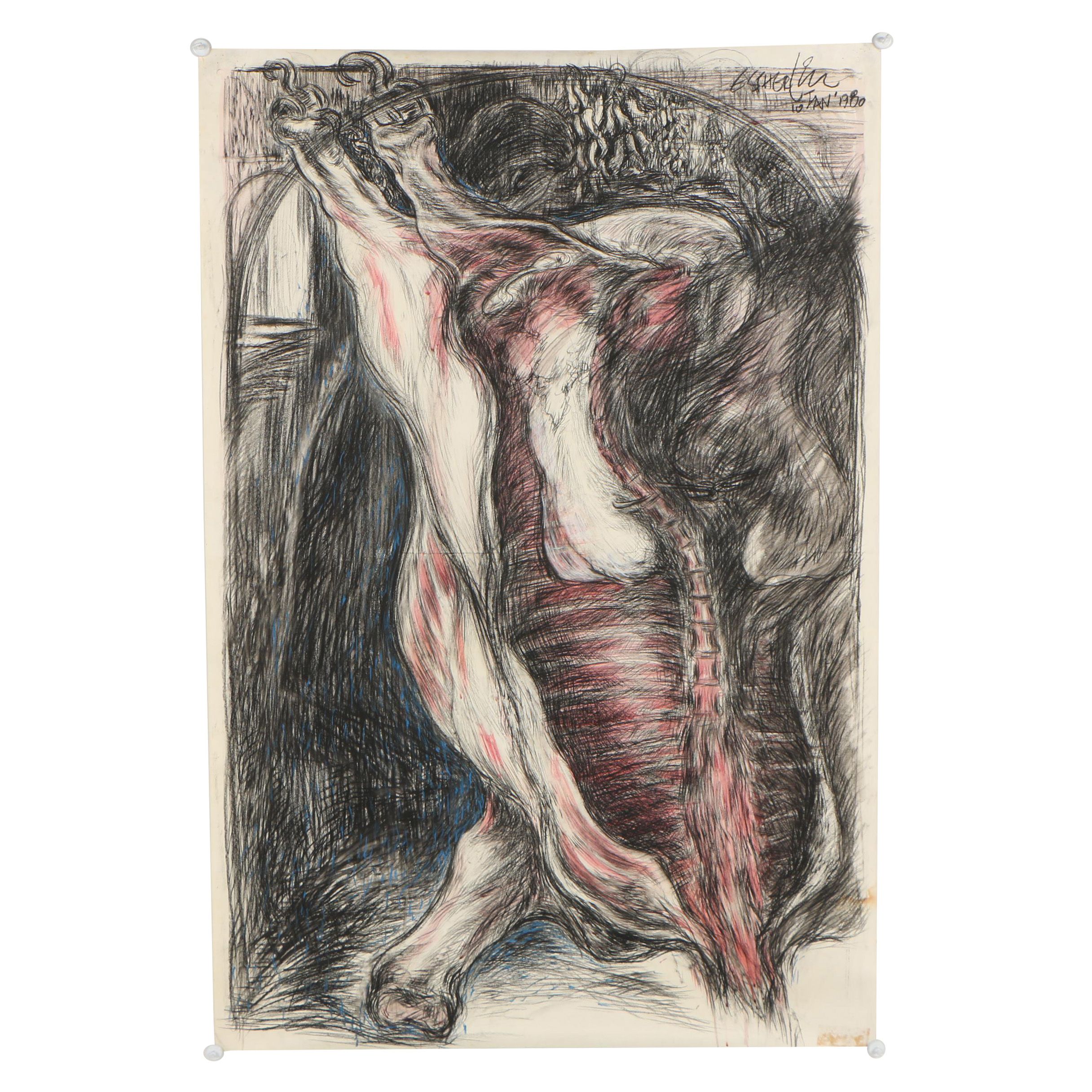 Esther Liu 1980 Pastel Figural Drawing