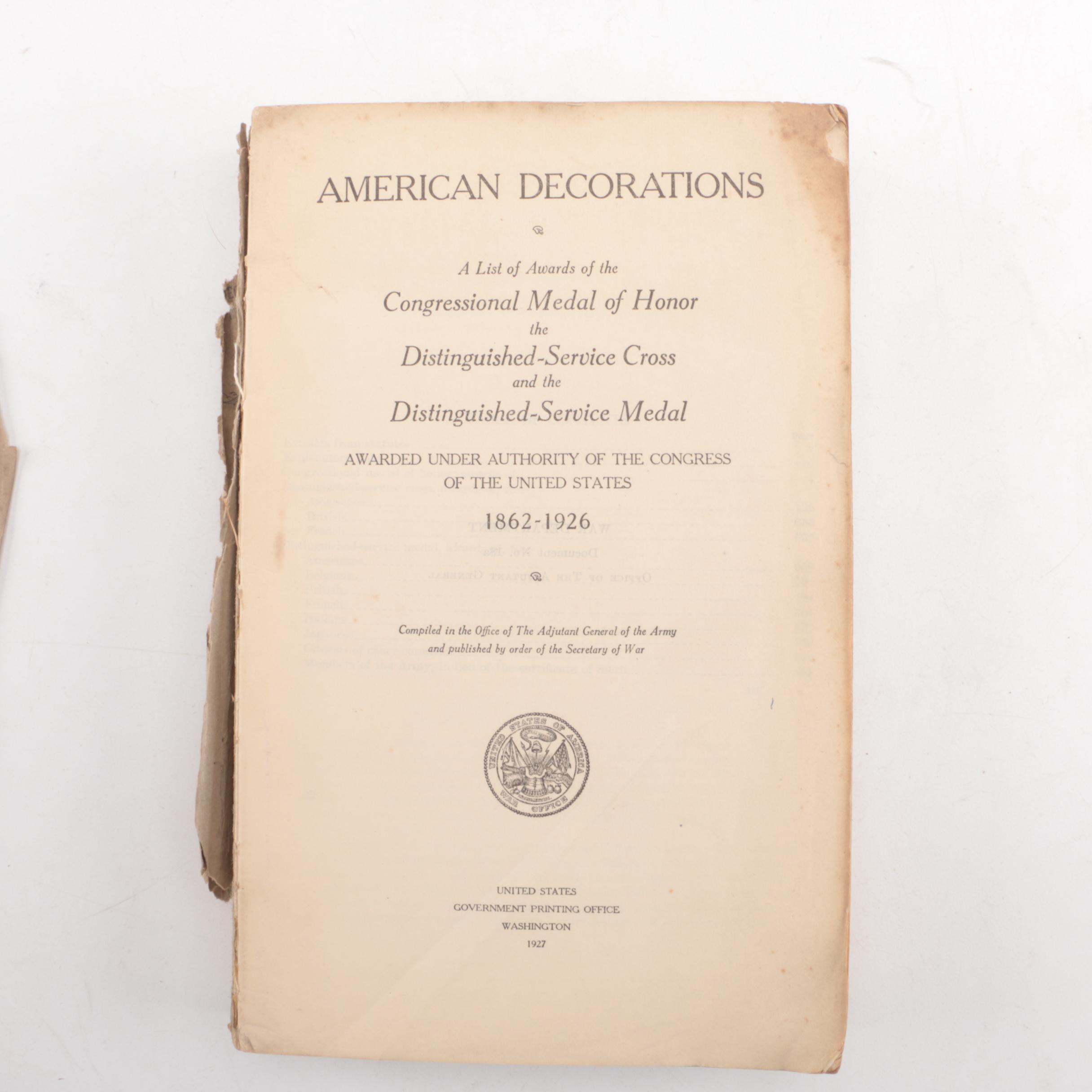 1927 "American Decorations: 1862-1926" and 1962 "U.S War Medals"