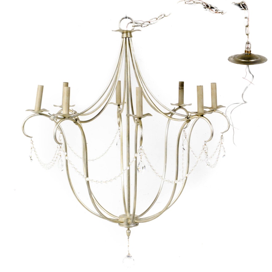 Currey & Company Eight Light Silver Leaf Finish Chandelier with Crystal Prisms