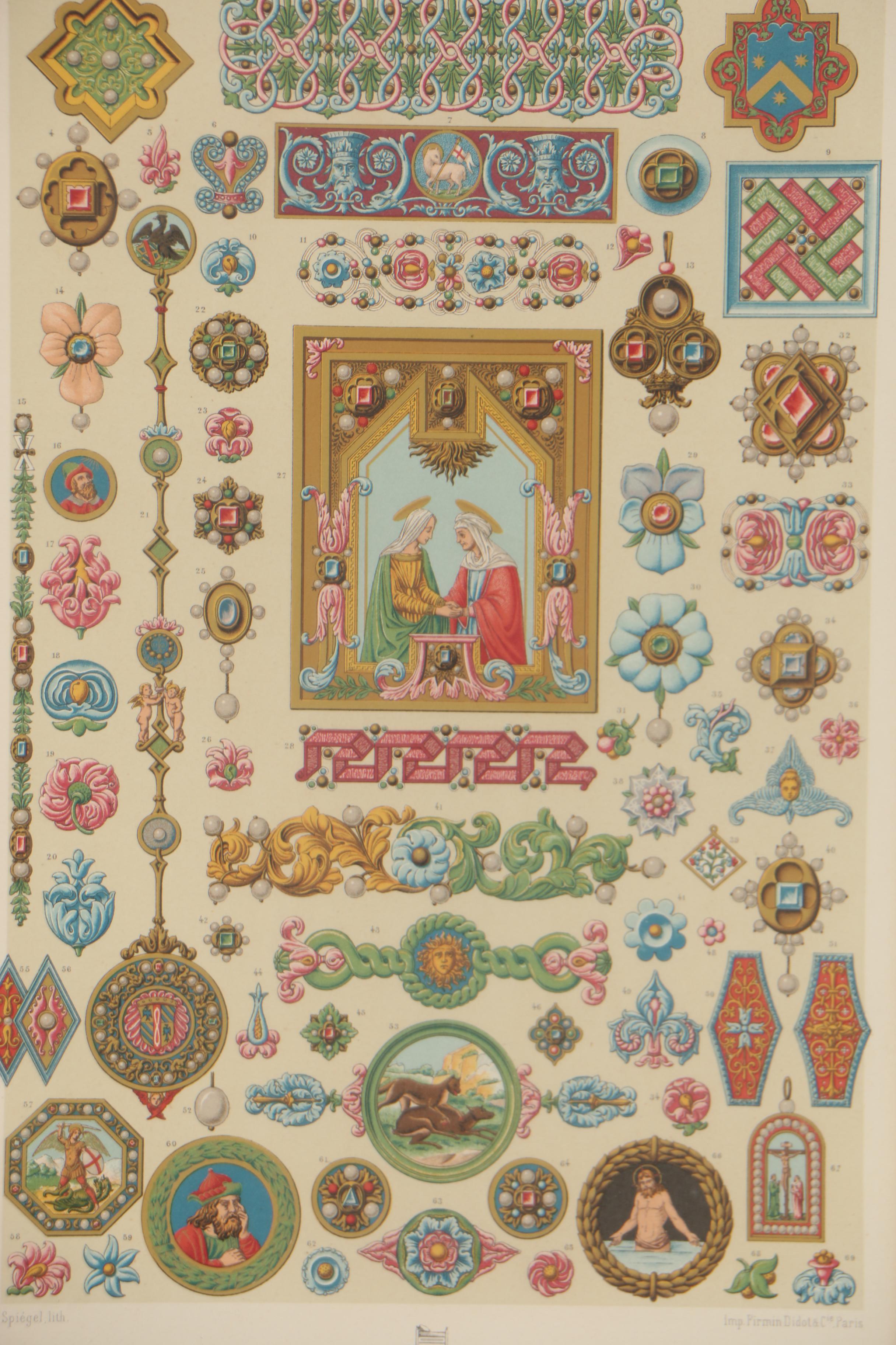 Renaissance Motif Chromolithographs from Racinet's "L'Ornement Polychrome"