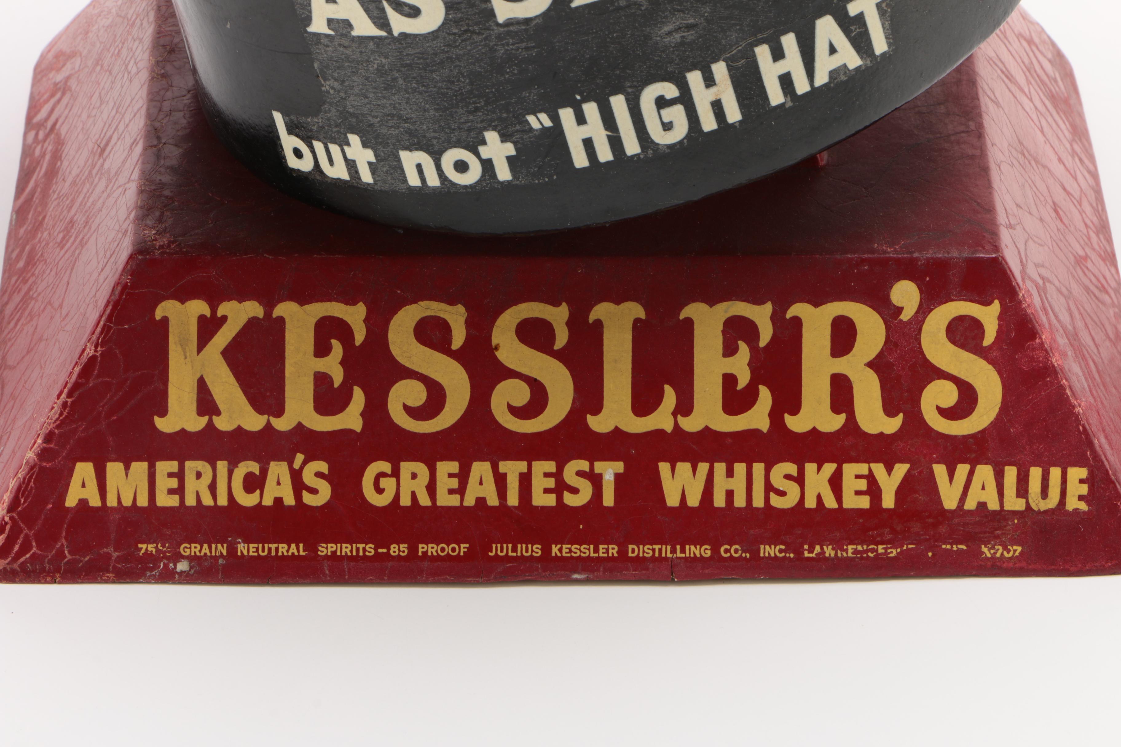 Kessler "High Hat" American Whiskey Bottle Advertising Display