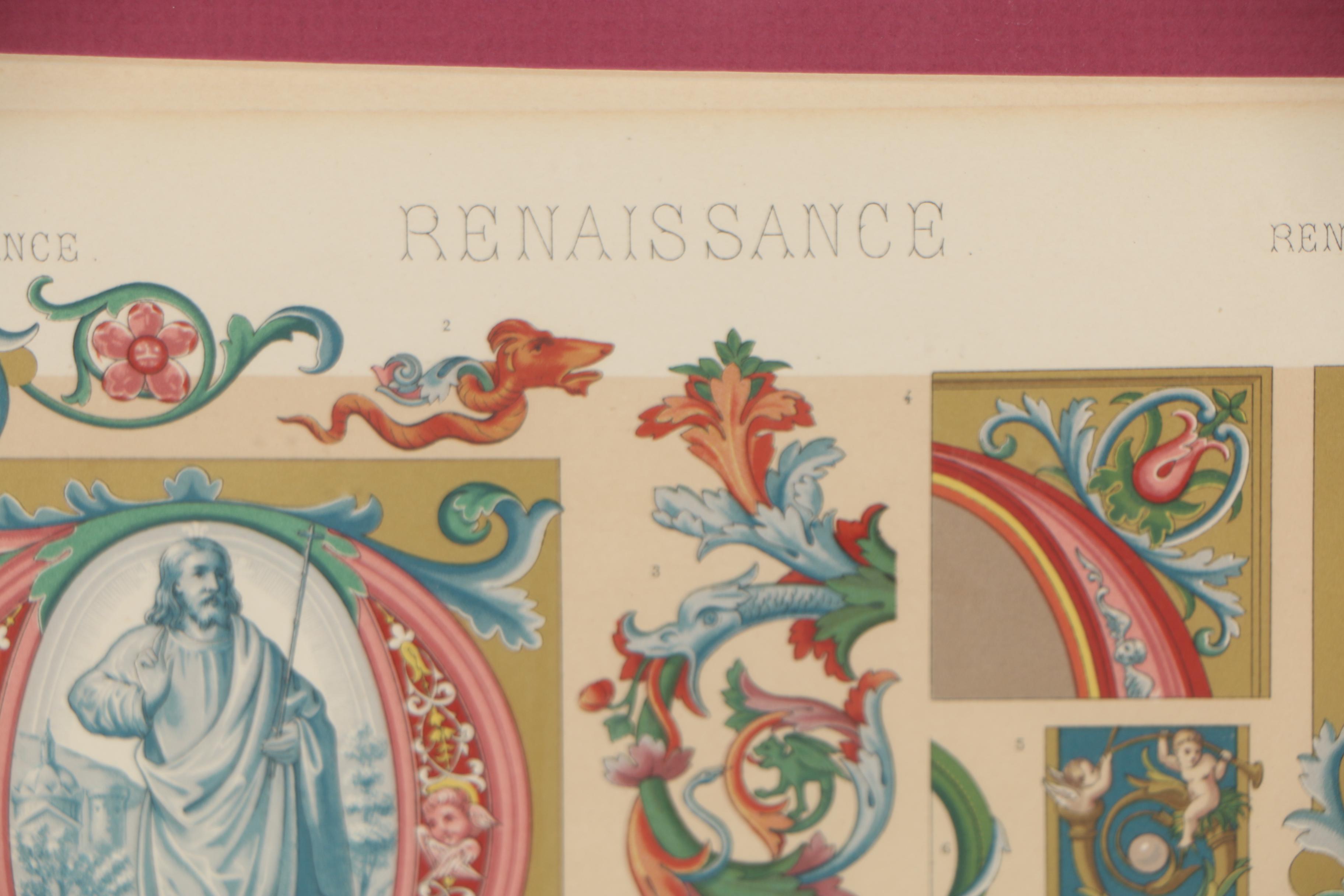 Renaissance Motif Chromolithographs from Racinet's "L'Ornement Polychrome"
