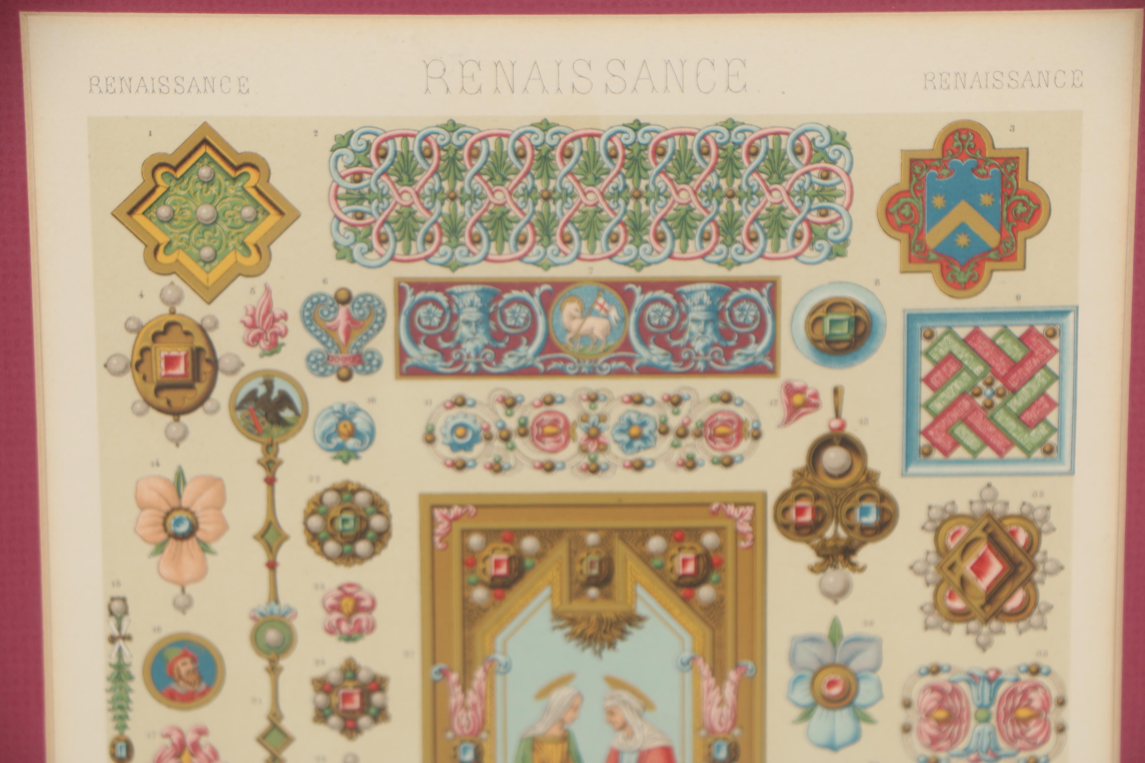 Renaissance Motif Chromolithographs from Racinet's "L'Ornement Polychrome"