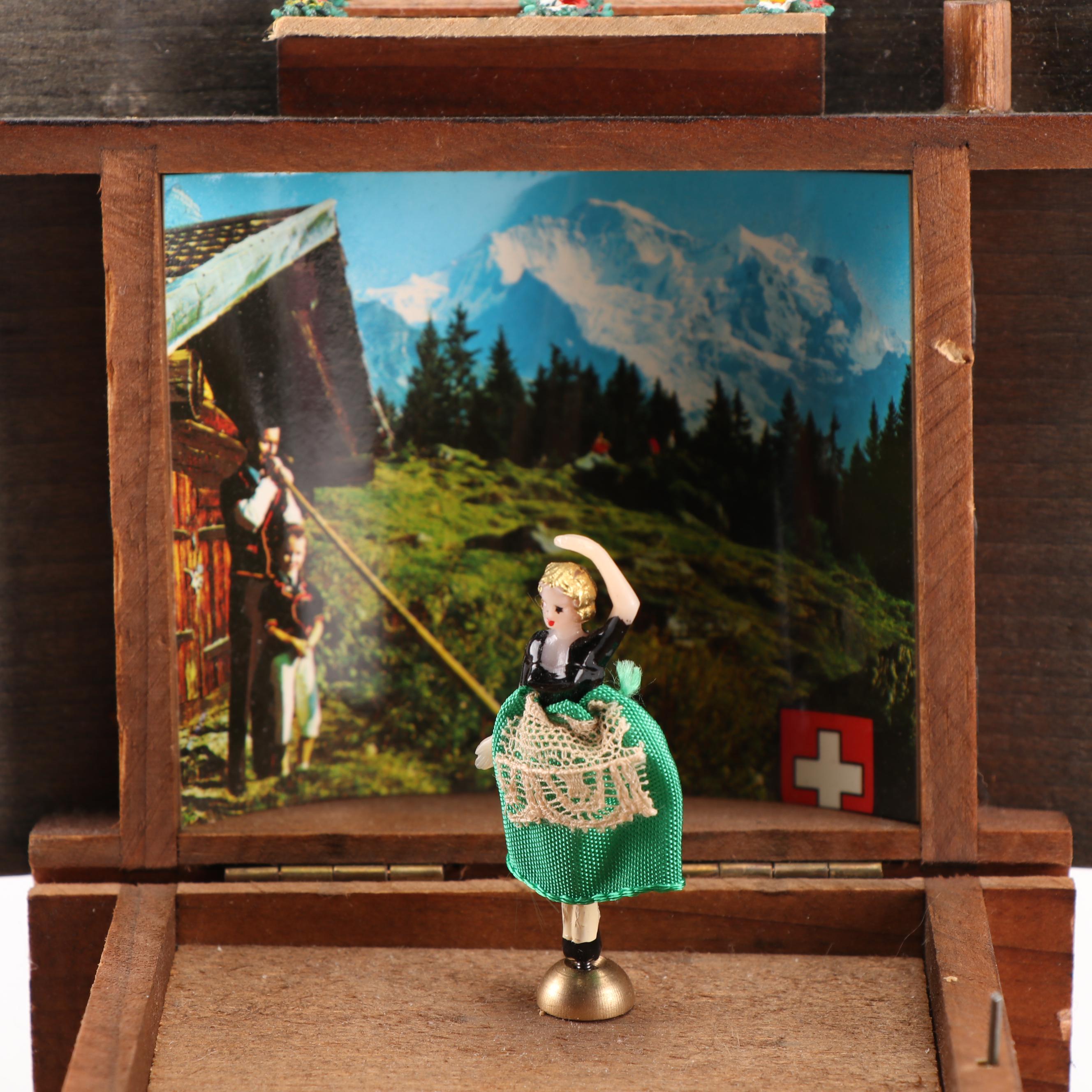 Cuendet Swiss Wooden Chalet "Edelweiss" Music Box, Mid to Late 20th Century