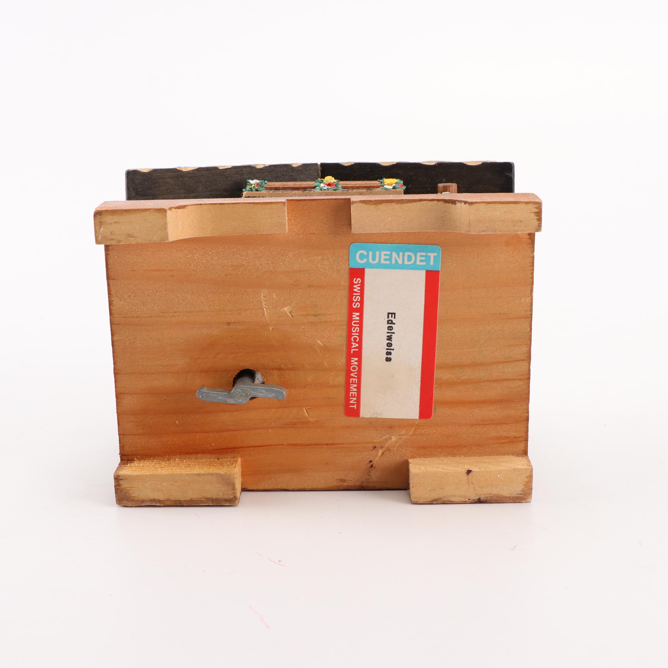 Cuendet Swiss Wooden Chalet "Edelweiss" Music Box, Mid to Late 20th Century