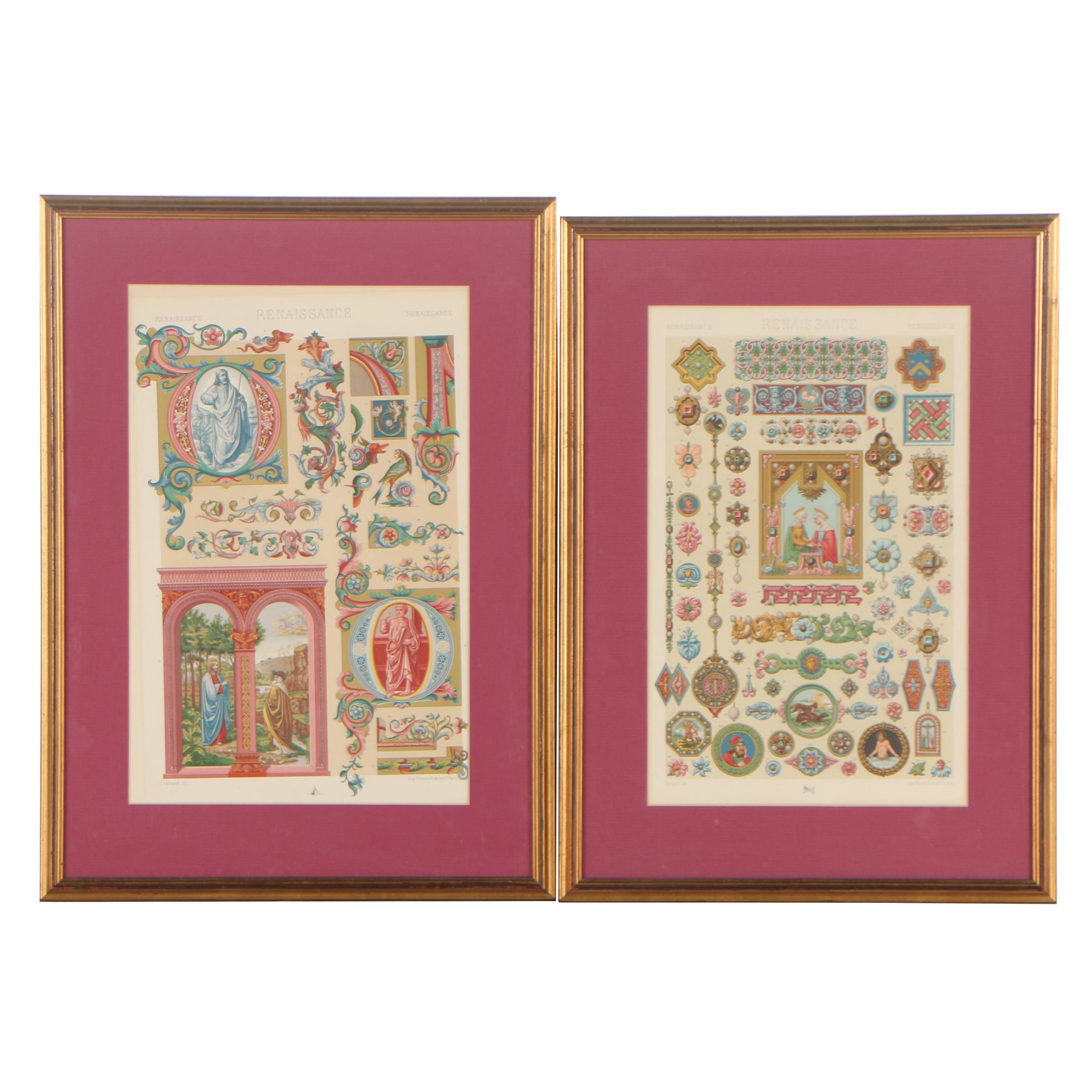 Renaissance Motif Chromolithographs from Racinet's "L'Ornement Polychrome"