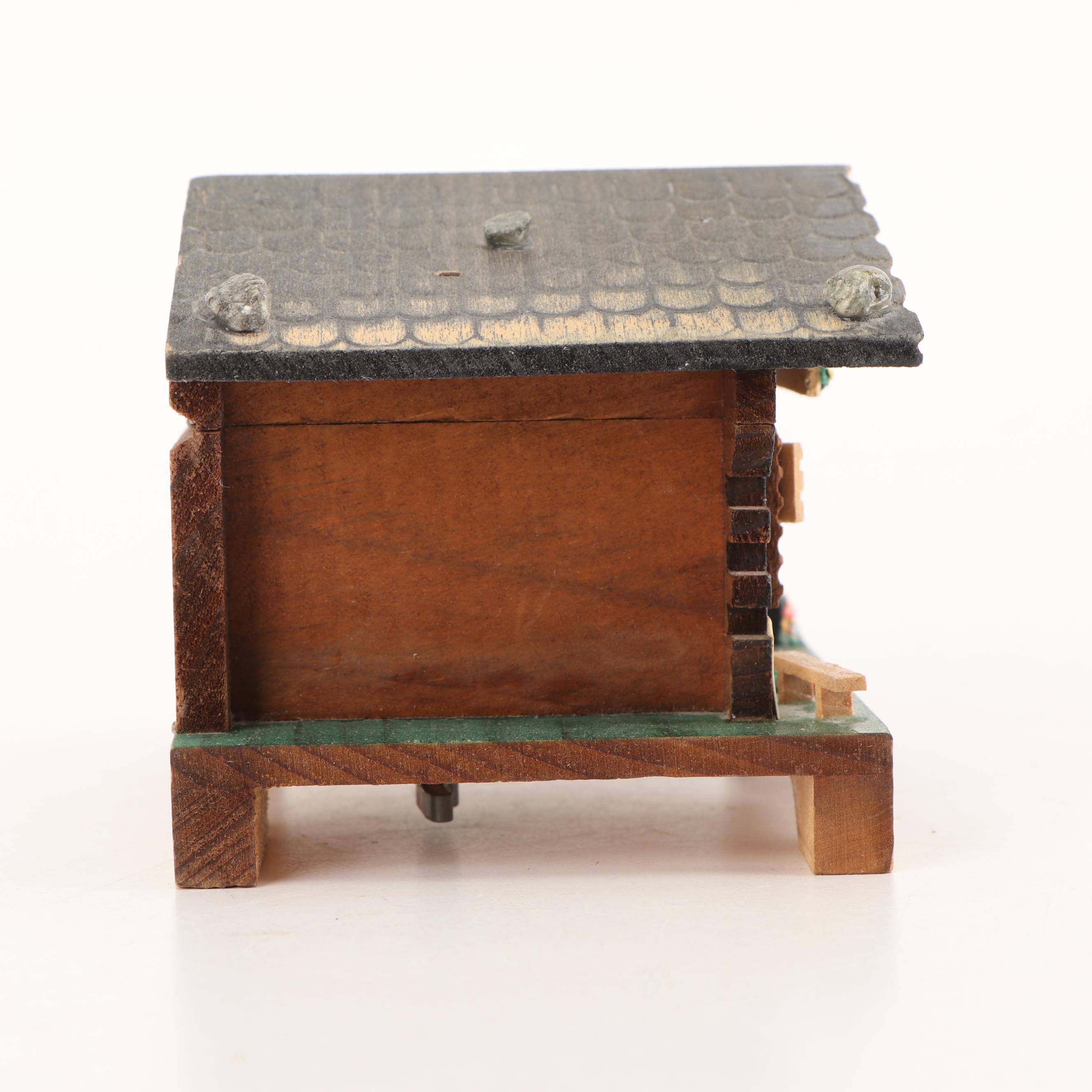 Cuendet Swiss Wooden Chalet "Edelweiss" Music Box, Mid to Late 20th Century