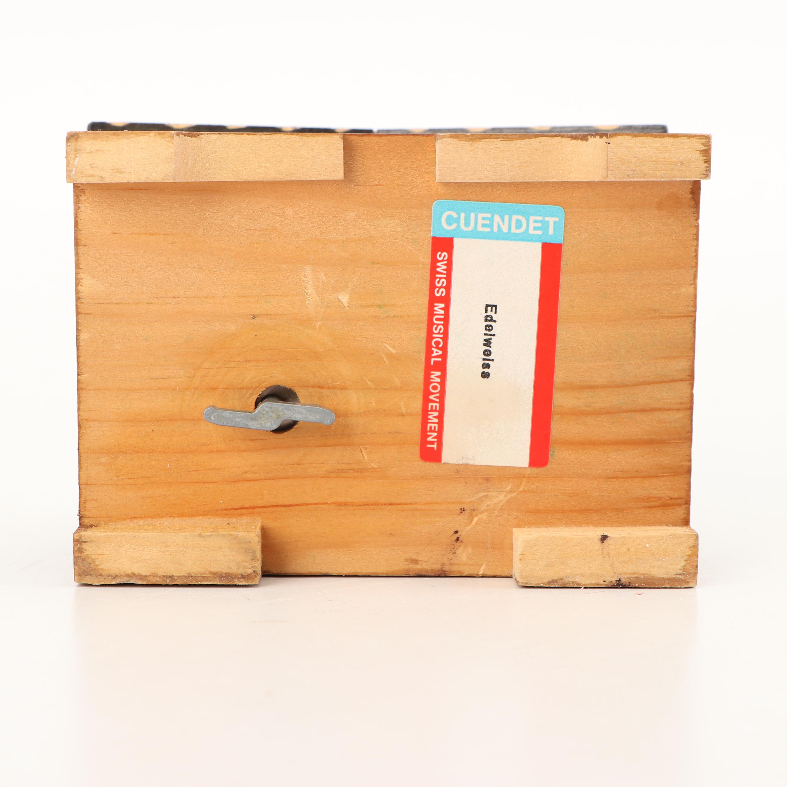 Cuendet Swiss Wooden Chalet "Edelweiss" Music Box, Mid to Late 20th Century