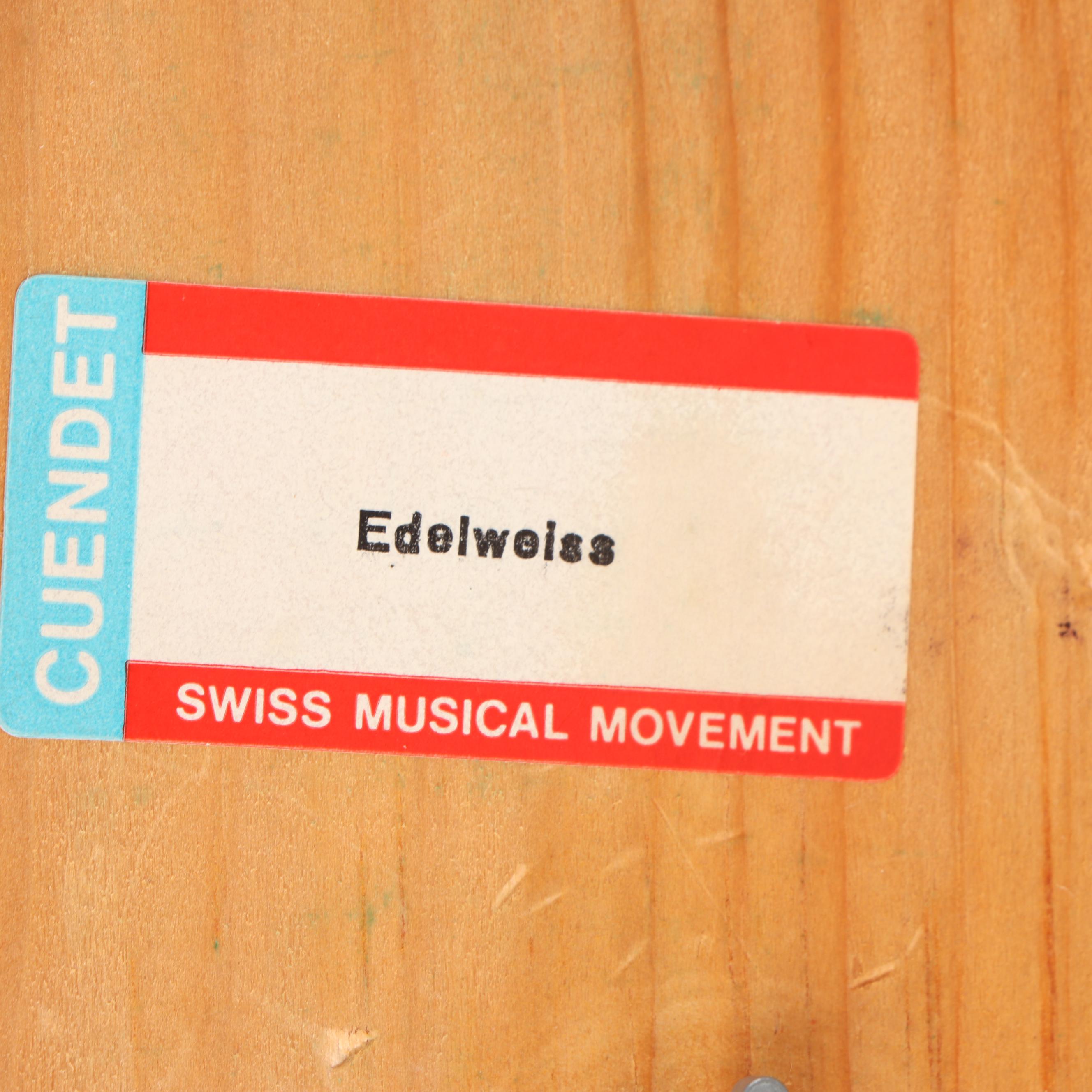 Cuendet Swiss Wooden Chalet "Edelweiss" Music Box, Mid to Late 20th Century