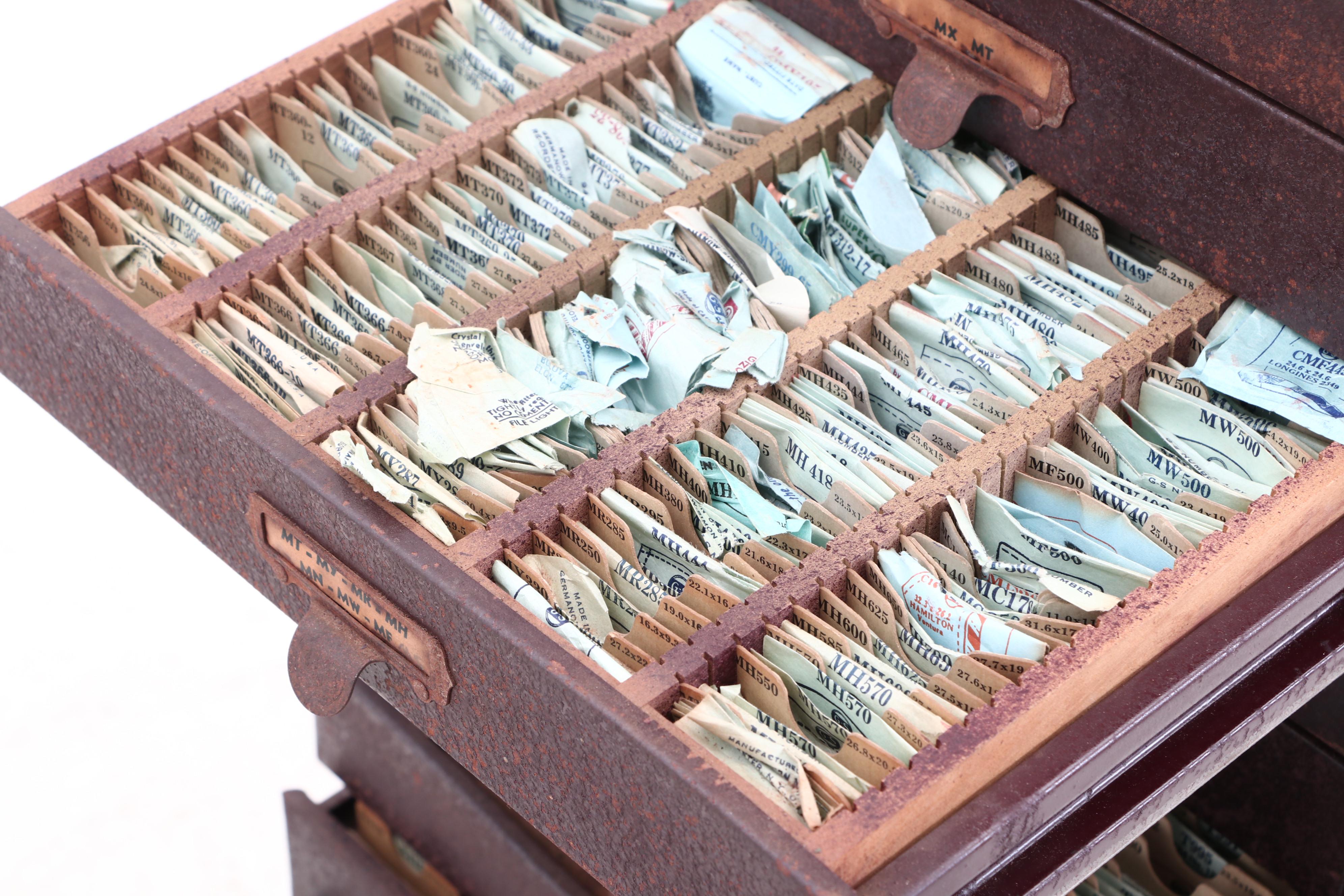 Watchmaker's Cabinet with Watch Crystals by Germanow-Simon Co.