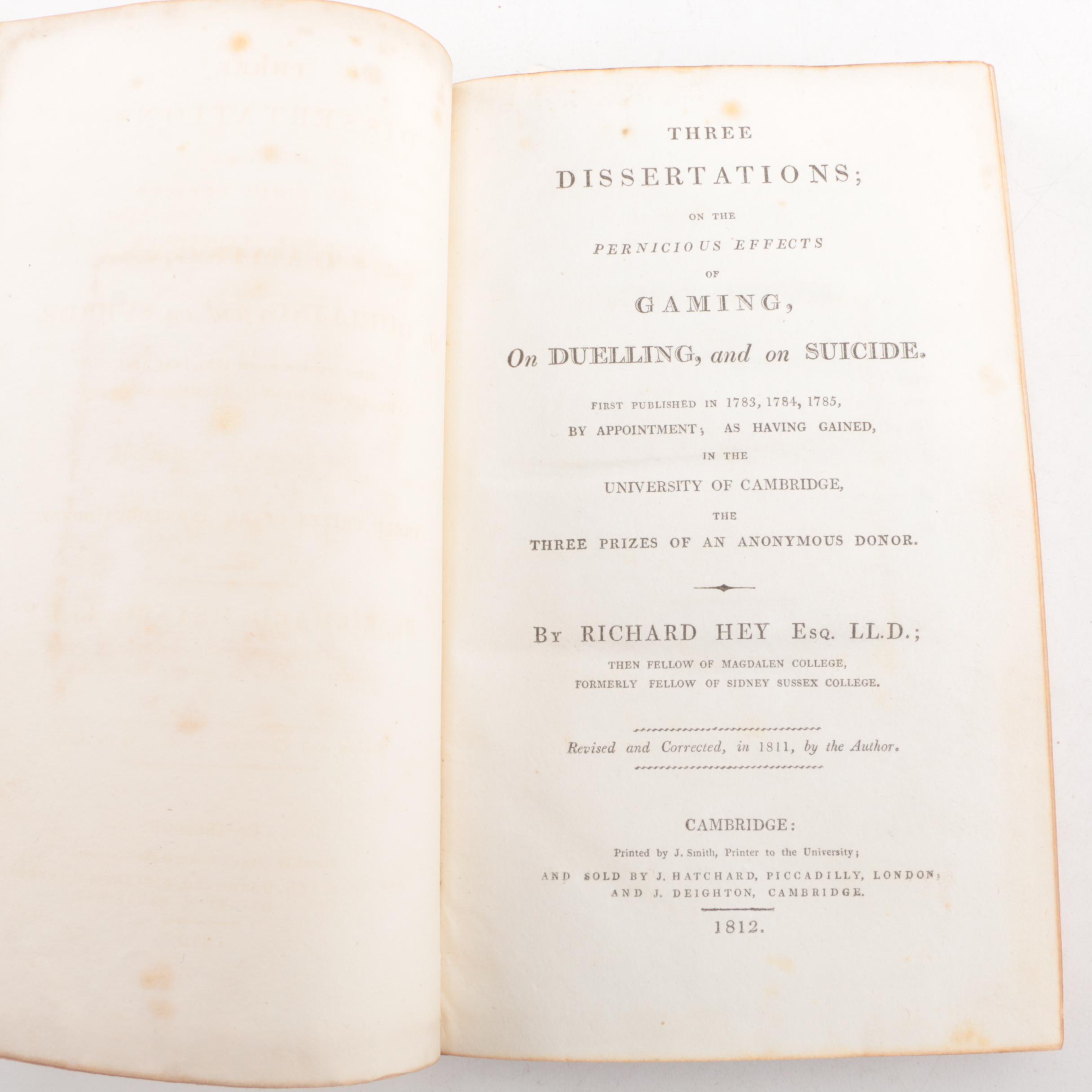 1812 "Three Dissertations" by Richard Hey