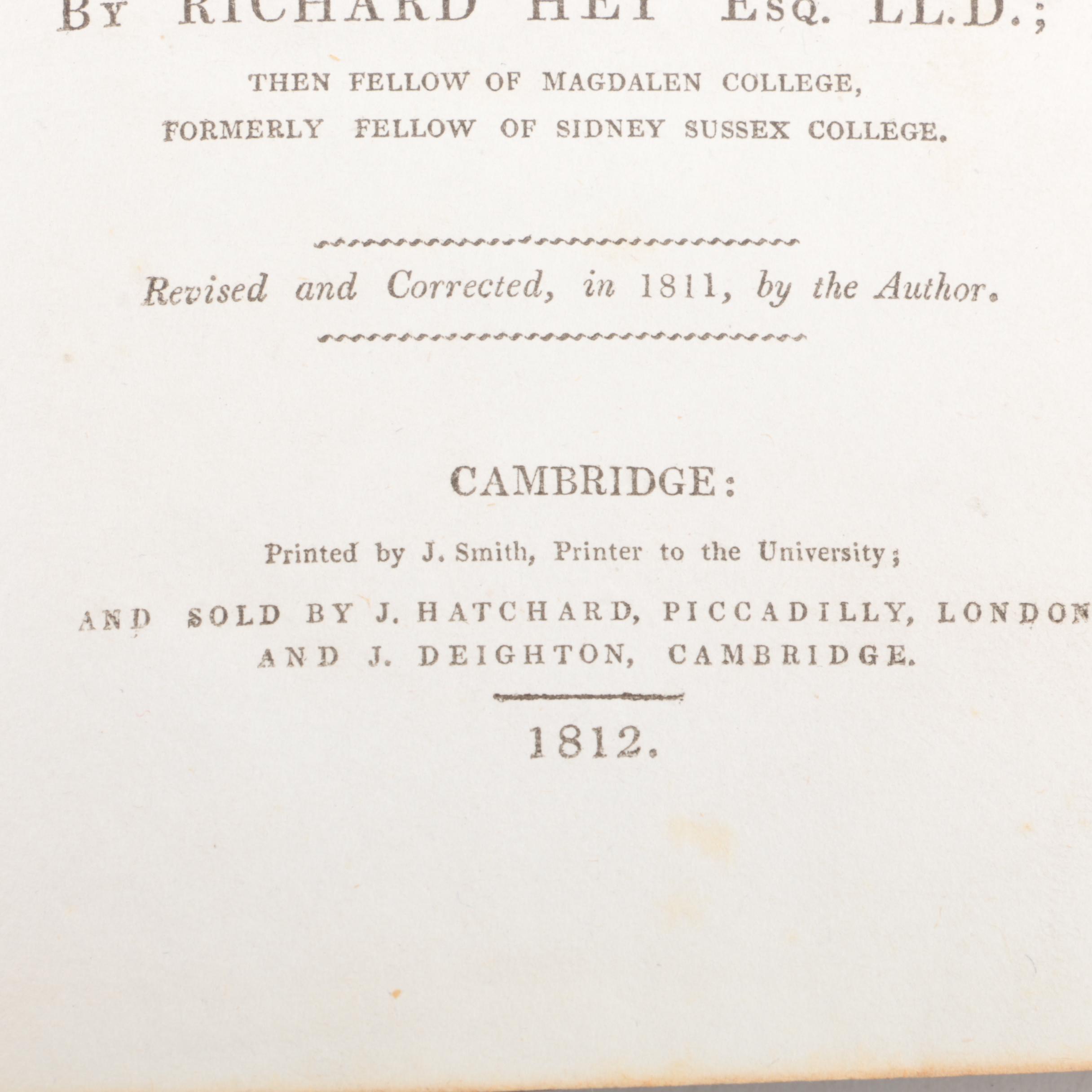 1812 "Three Dissertations" by Richard Hey