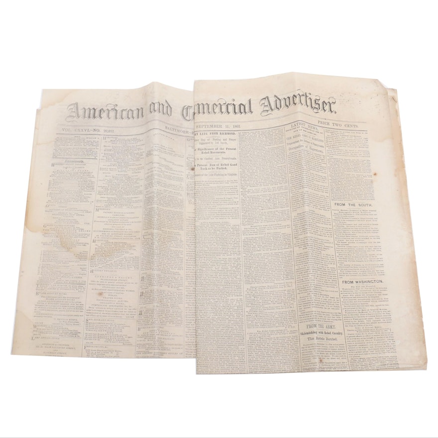 1862 "American and Commercial Advertiser" Civil War Era Newspapers