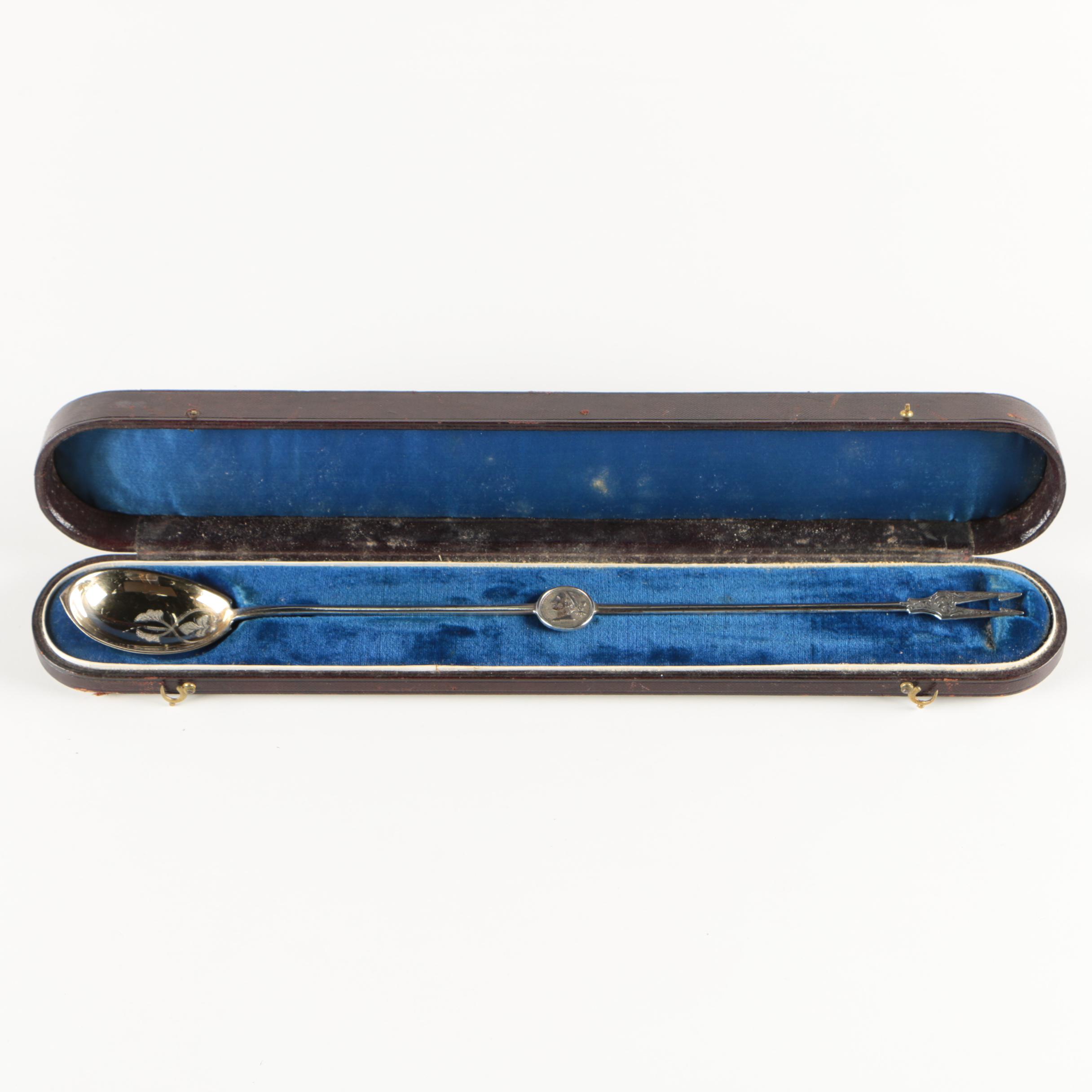 Victorian Coin Silver Pickle Fork in Presentation Case