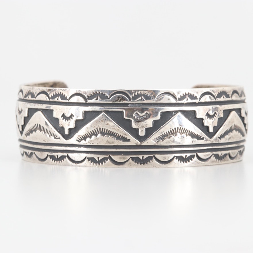 Tom Billy Navajo Diné Sterling Silver Overlay Cuff Bracelet