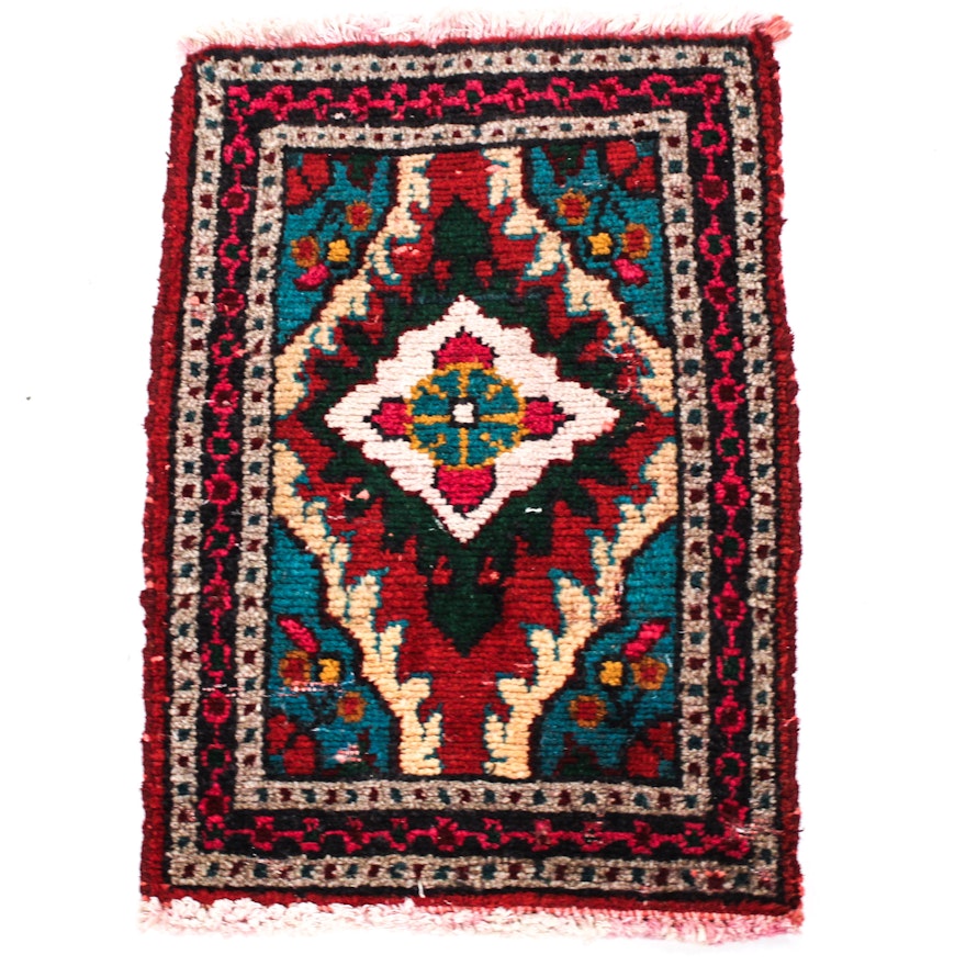 Hand-Knotted Persian Zanjan Felted Wool Accent Rug, circa 1970