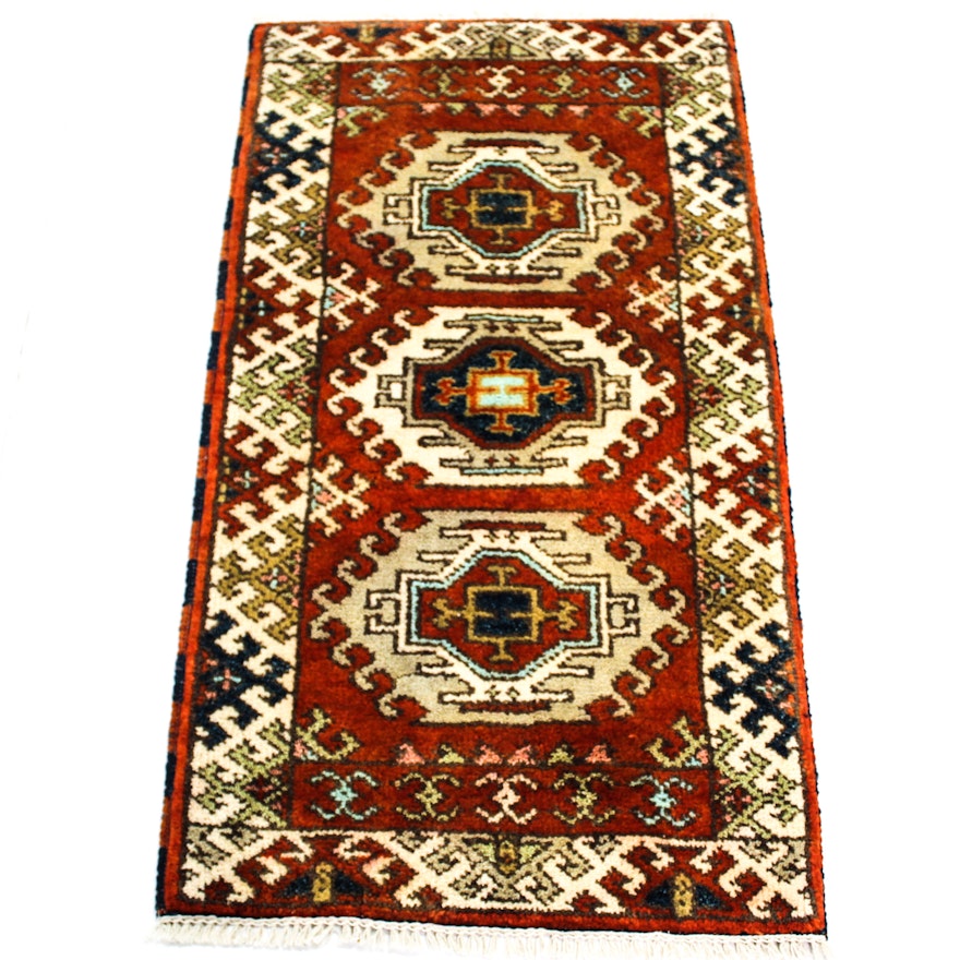 Hand-Knotted Indo-Caucasian Kazak Wool Accent Rug