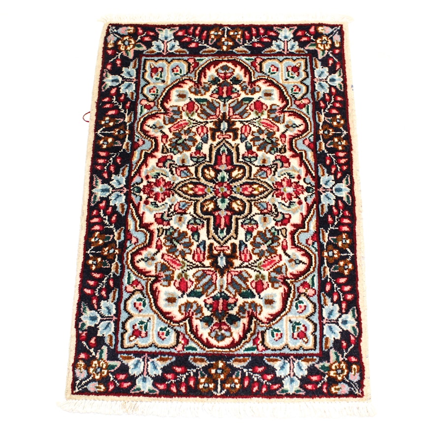 Hand-Knotted Lavar Kirman Wool Accent Rug, Vintage