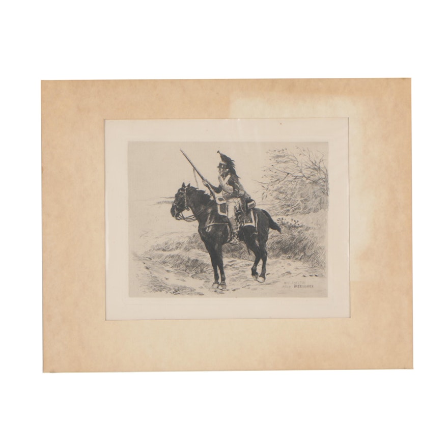 William H. Shelton Etching after Ernest Meissonier of Mounted Dragoon