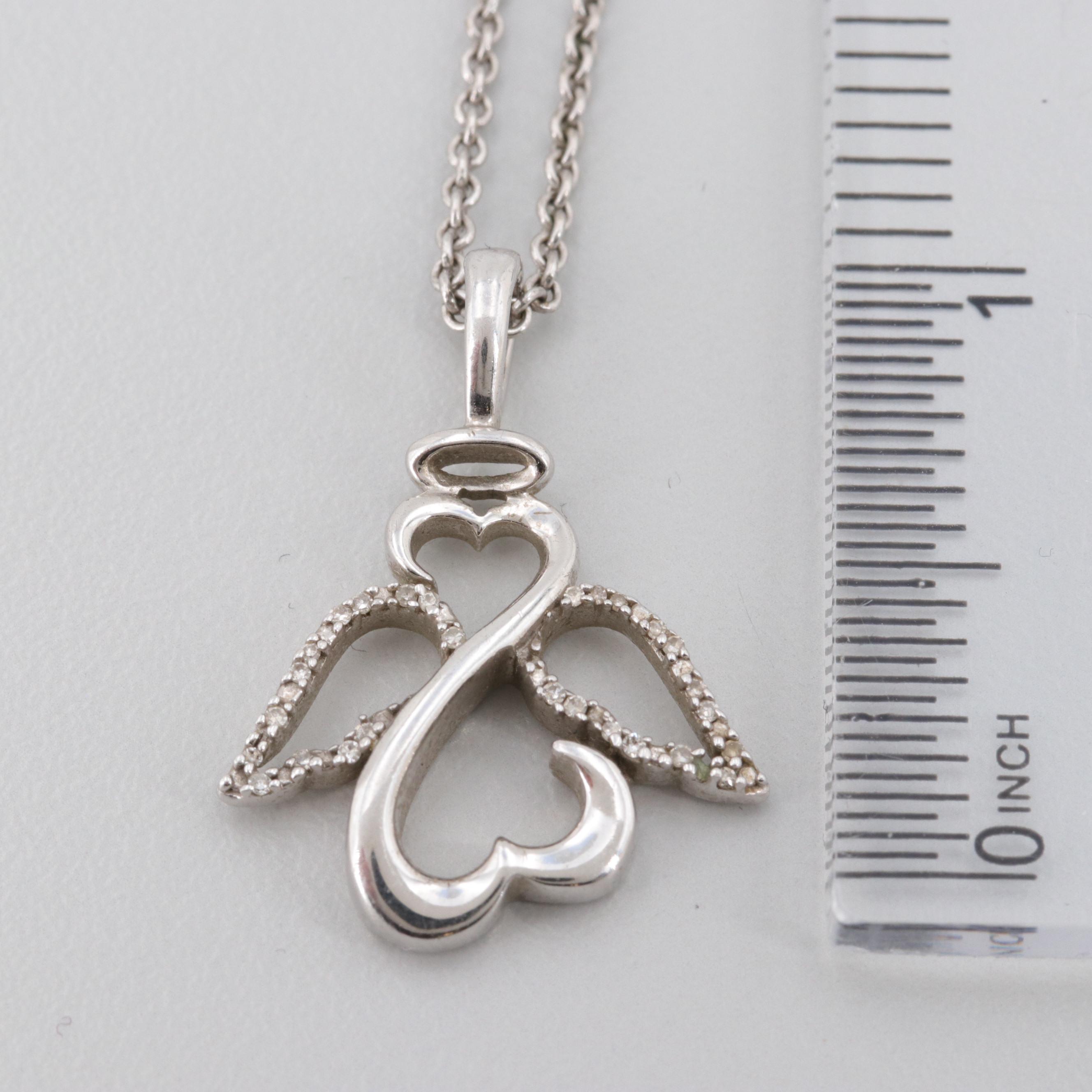 Jane Seymour Sterling Silver Diamond Open Heart Angel Pendant Necklace