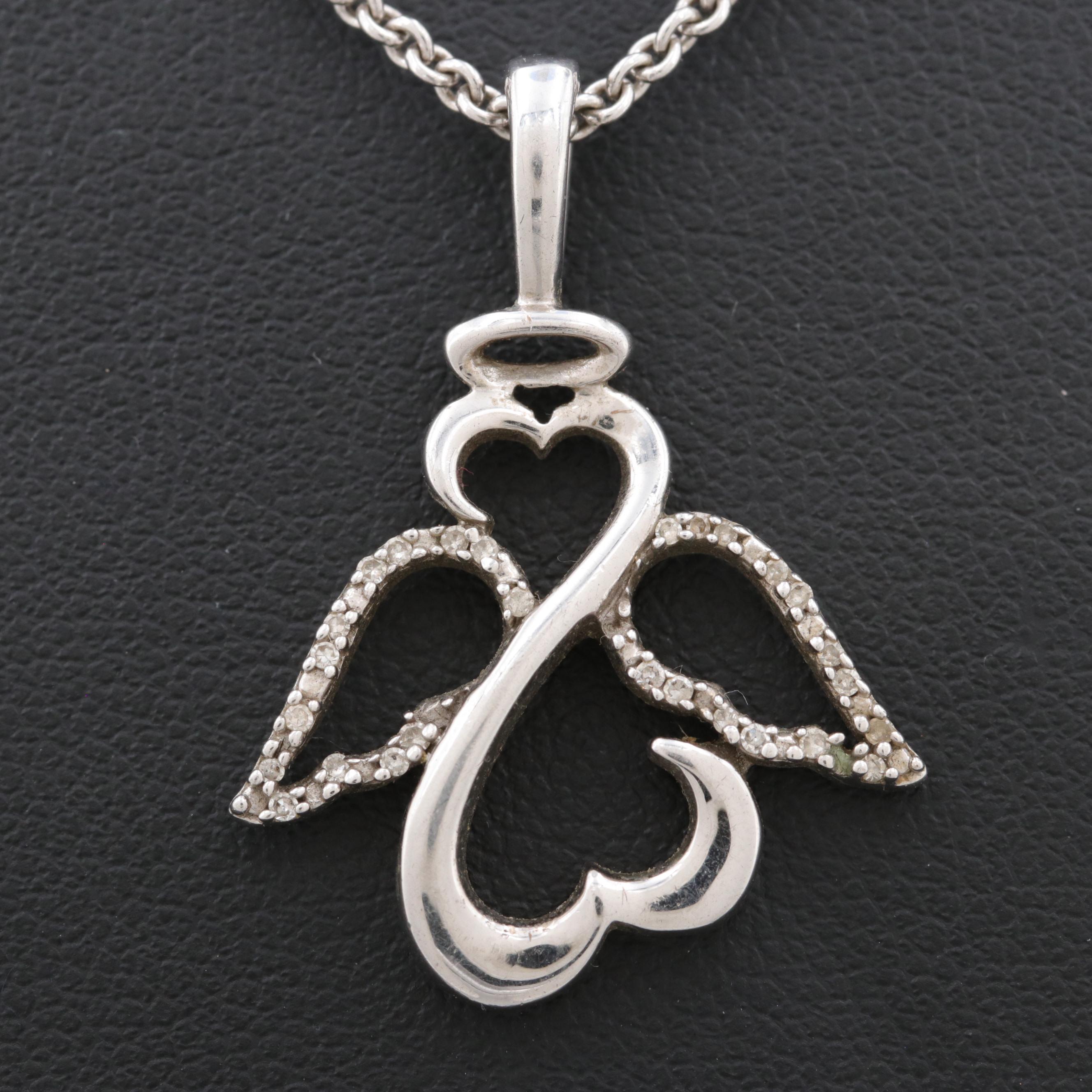 Jane Seymour Sterling Silver Diamond Open Heart Angel Pendant Necklace