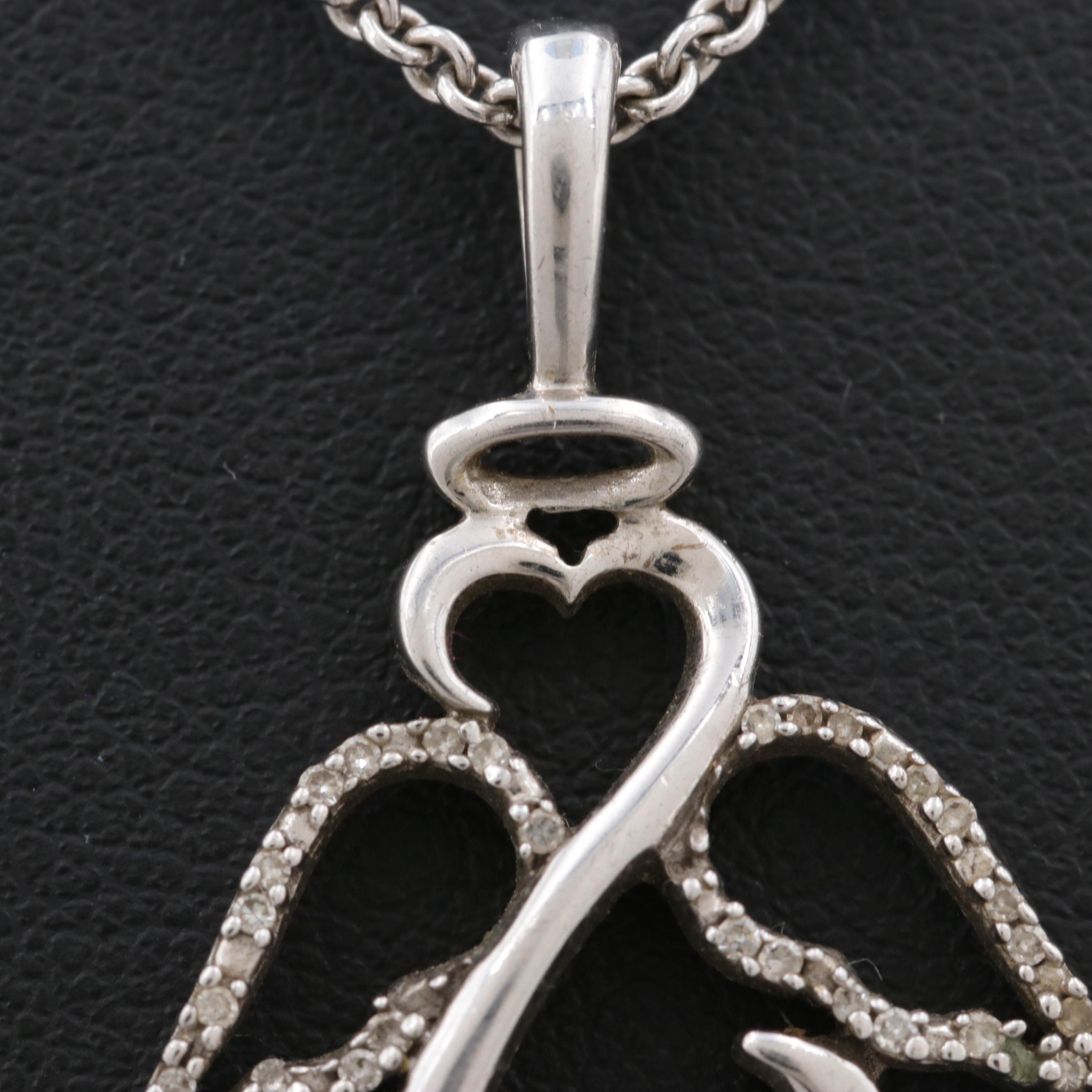 Jane Seymour Sterling Silver Diamond Open Heart Angel Pendant Necklace
