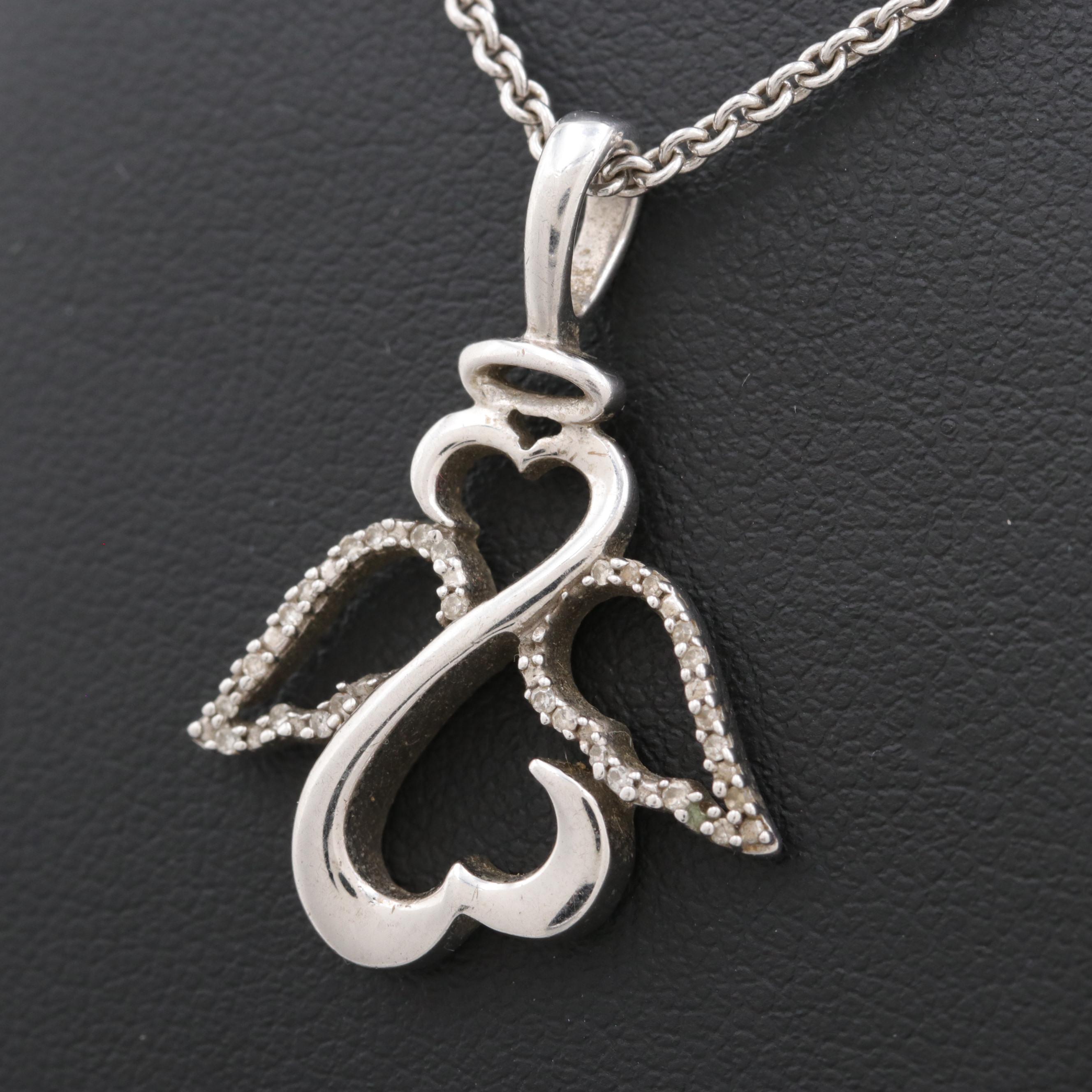 Jane Seymour Sterling Silver Diamond Open Heart Angel Pendant Necklace