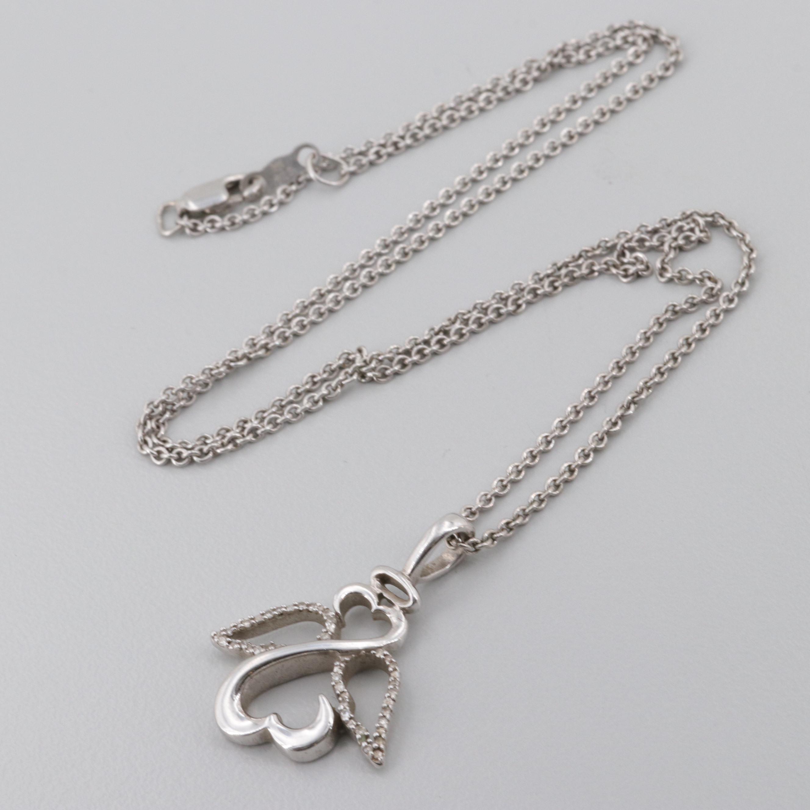 Jane Seymour Sterling Silver Diamond Open Heart Angel Pendant Necklace