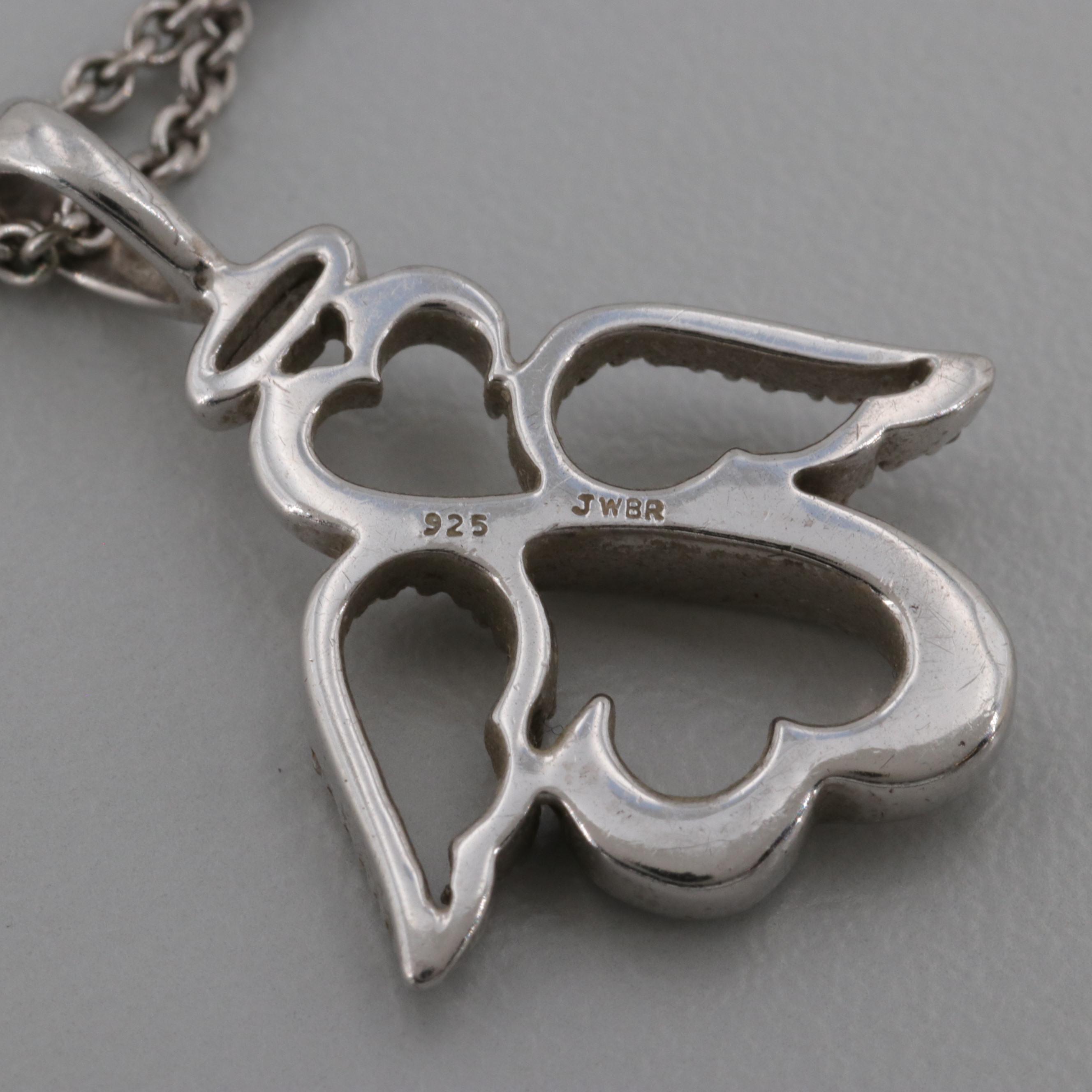 Jane Seymour Sterling Silver Diamond Open Heart Angel Pendant Necklace