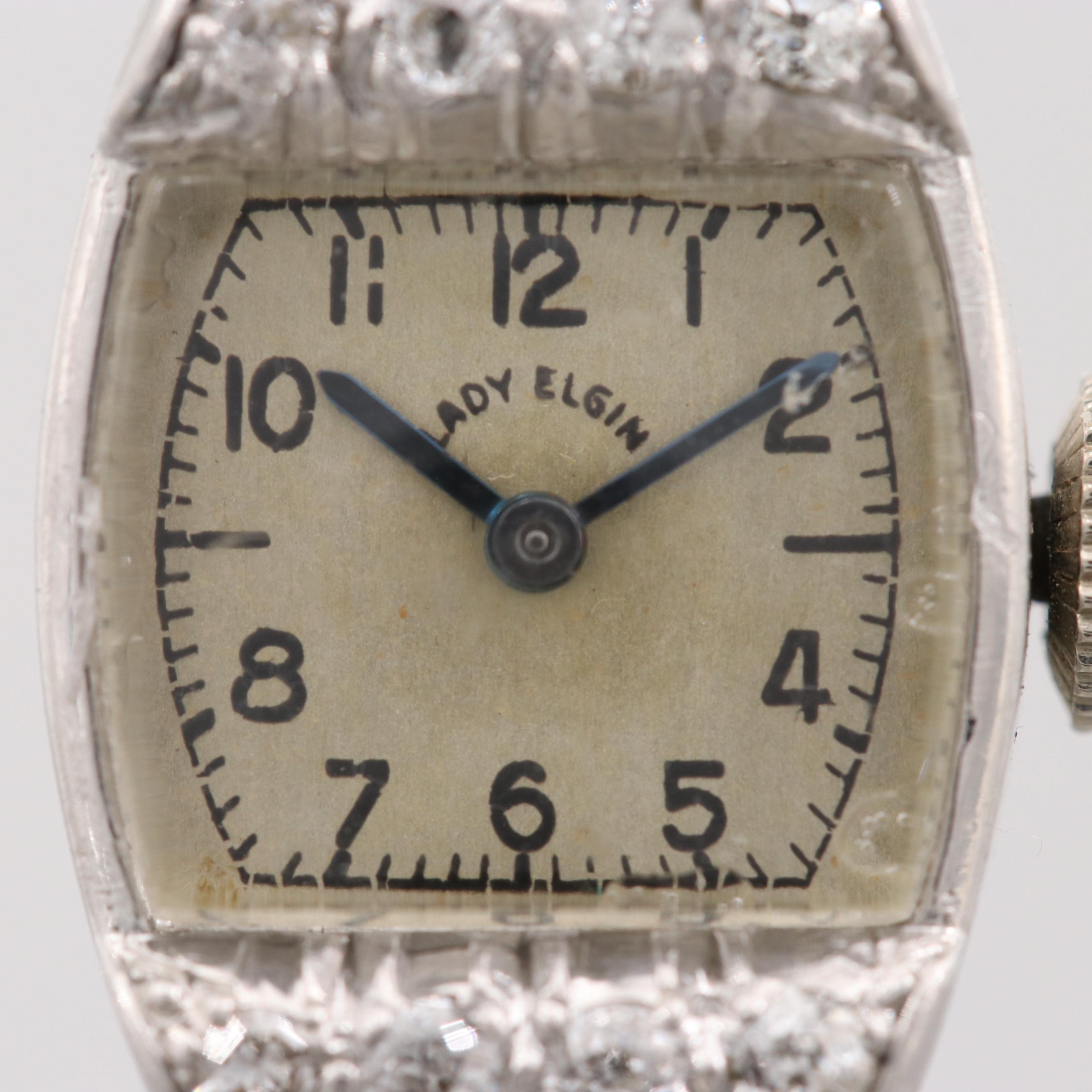 Lady Elgin Platinum Watch With Diamond Bezel and Lugs