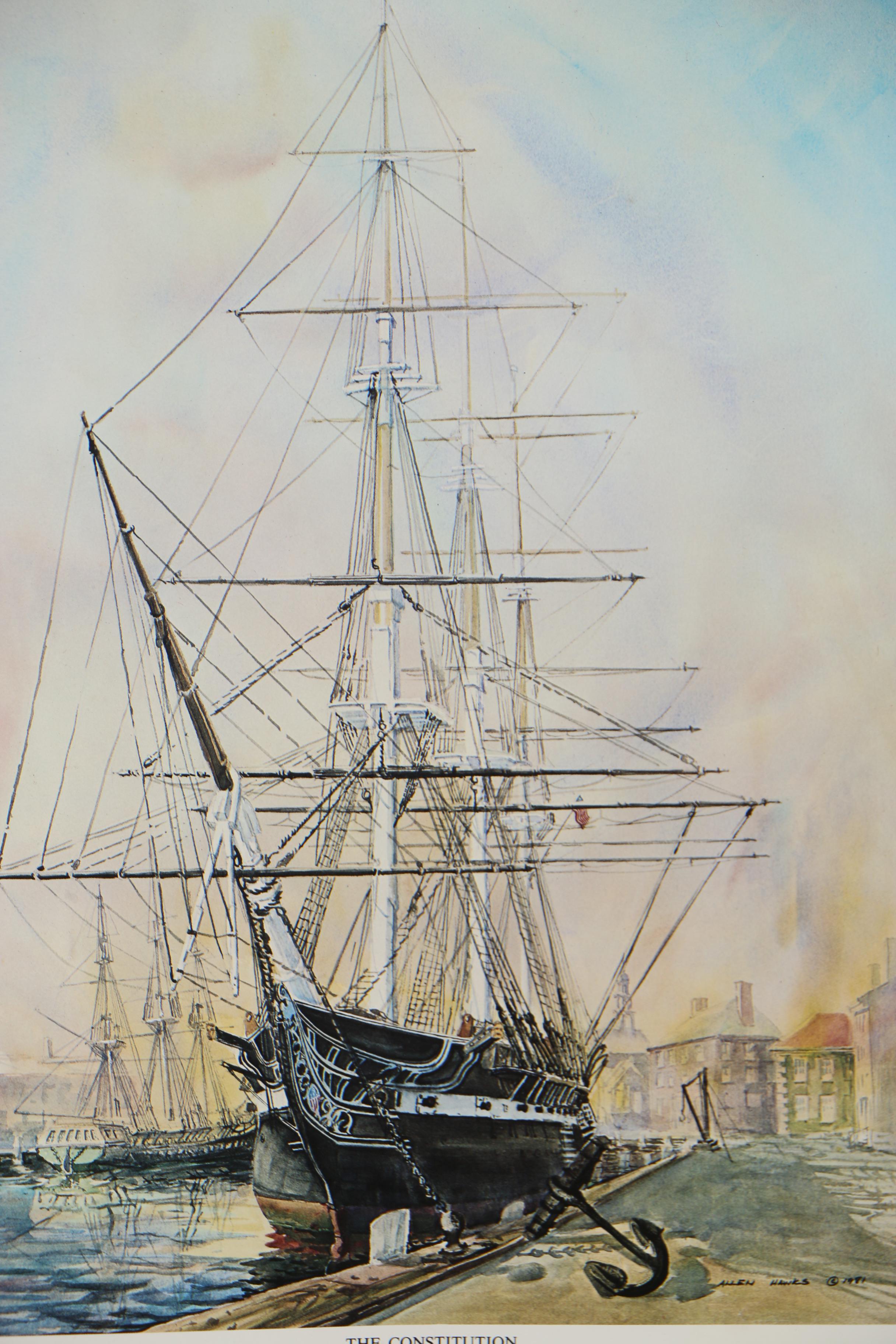 Allen Hawks Offset Lithograph "The Constitution", Circa 1981