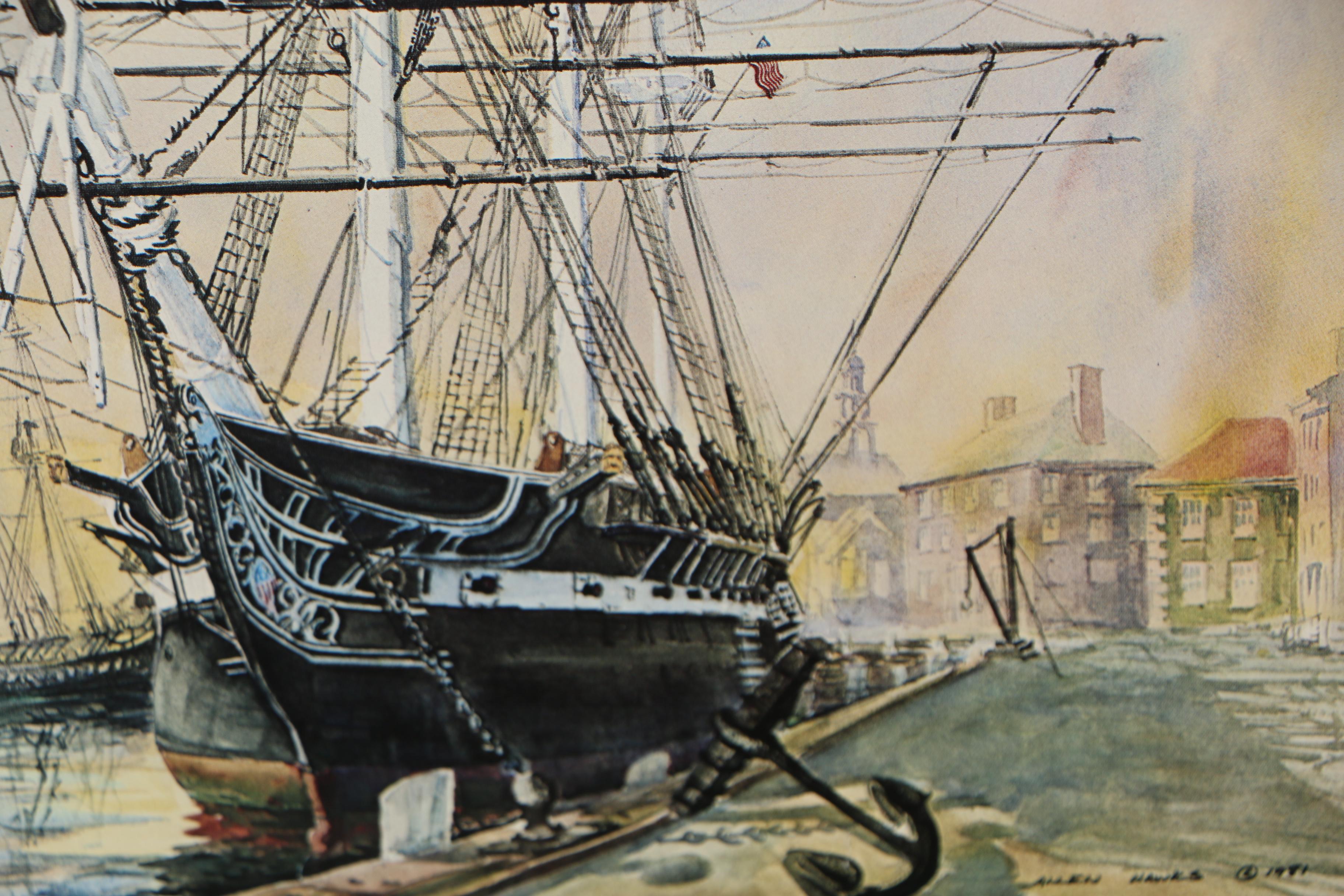 Allen Hawks Offset Lithograph "The Constitution", Circa 1981