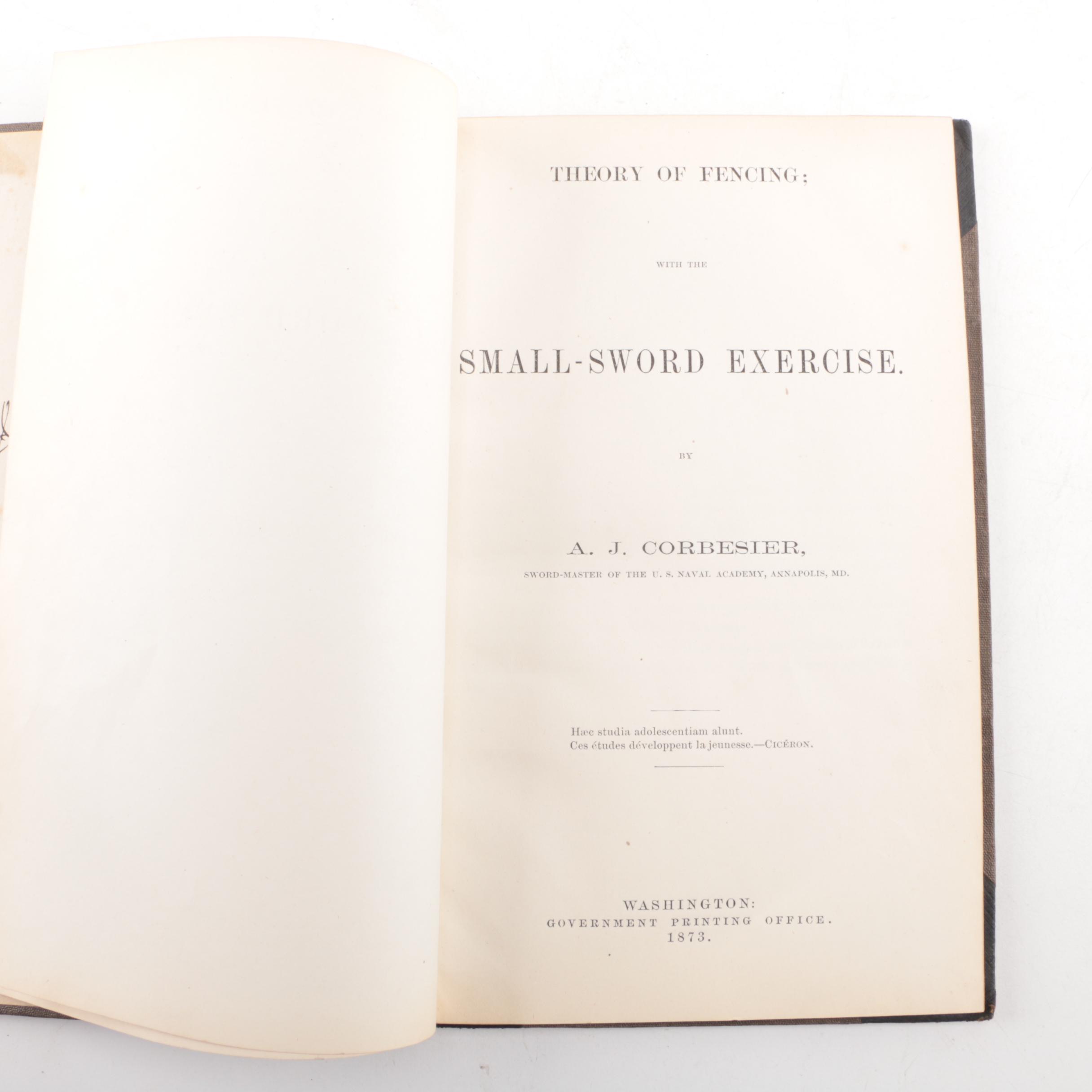 1873 First Edition "Theory of Fencing" by A. J. Corbesier