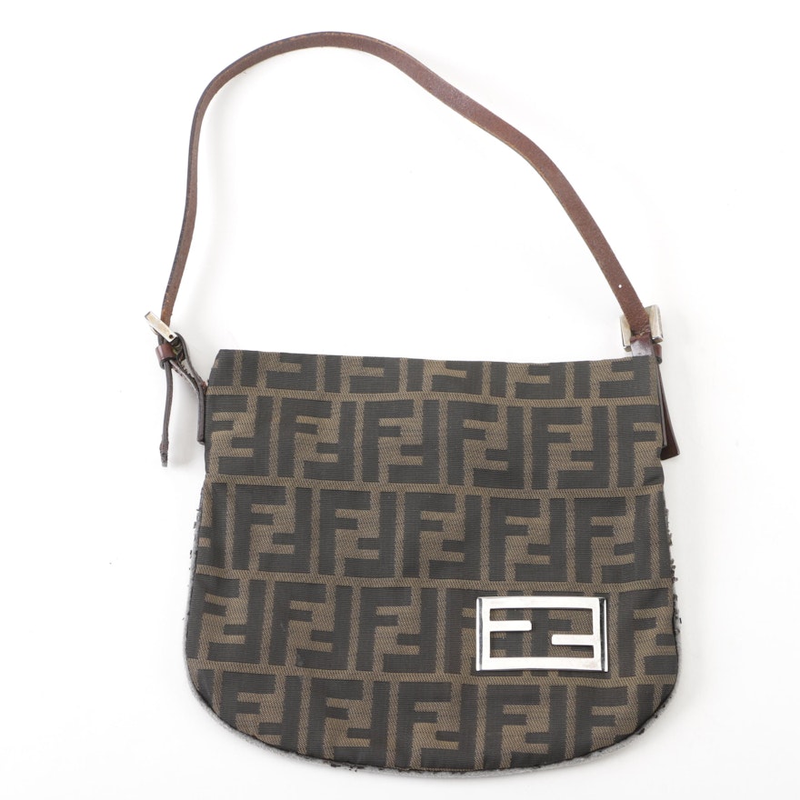 Fendi Zucca Monogram Canvas and Leather Handbag, Made in Italy