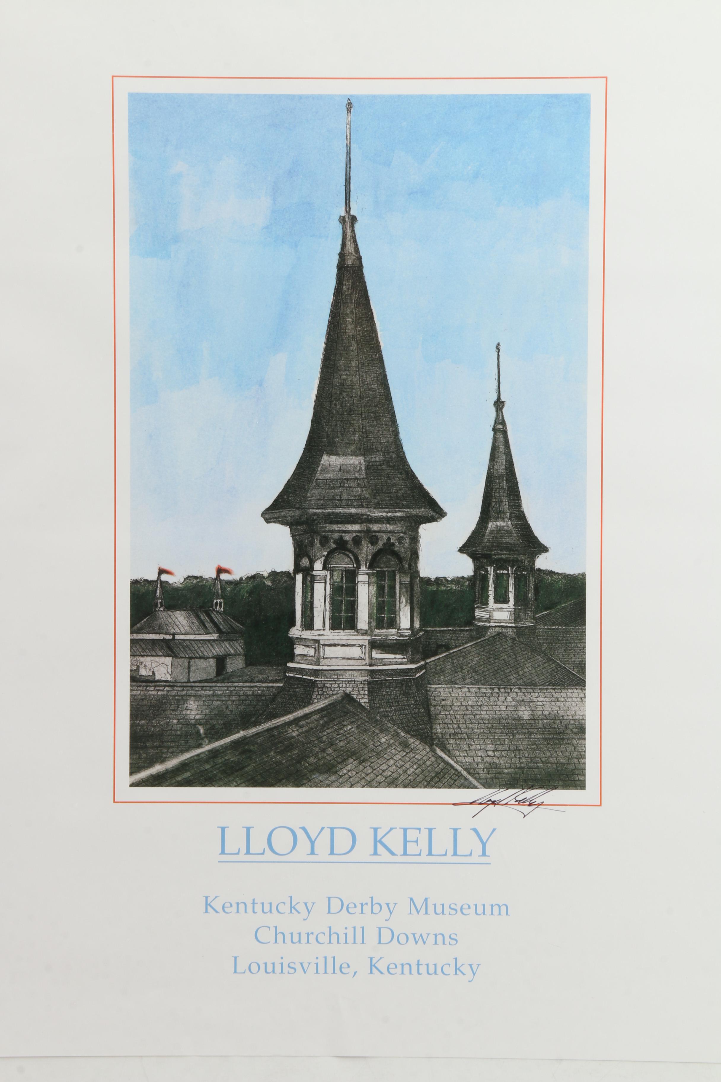 Artist Lloyd Kelly Signed Churchill Downs Art Poster